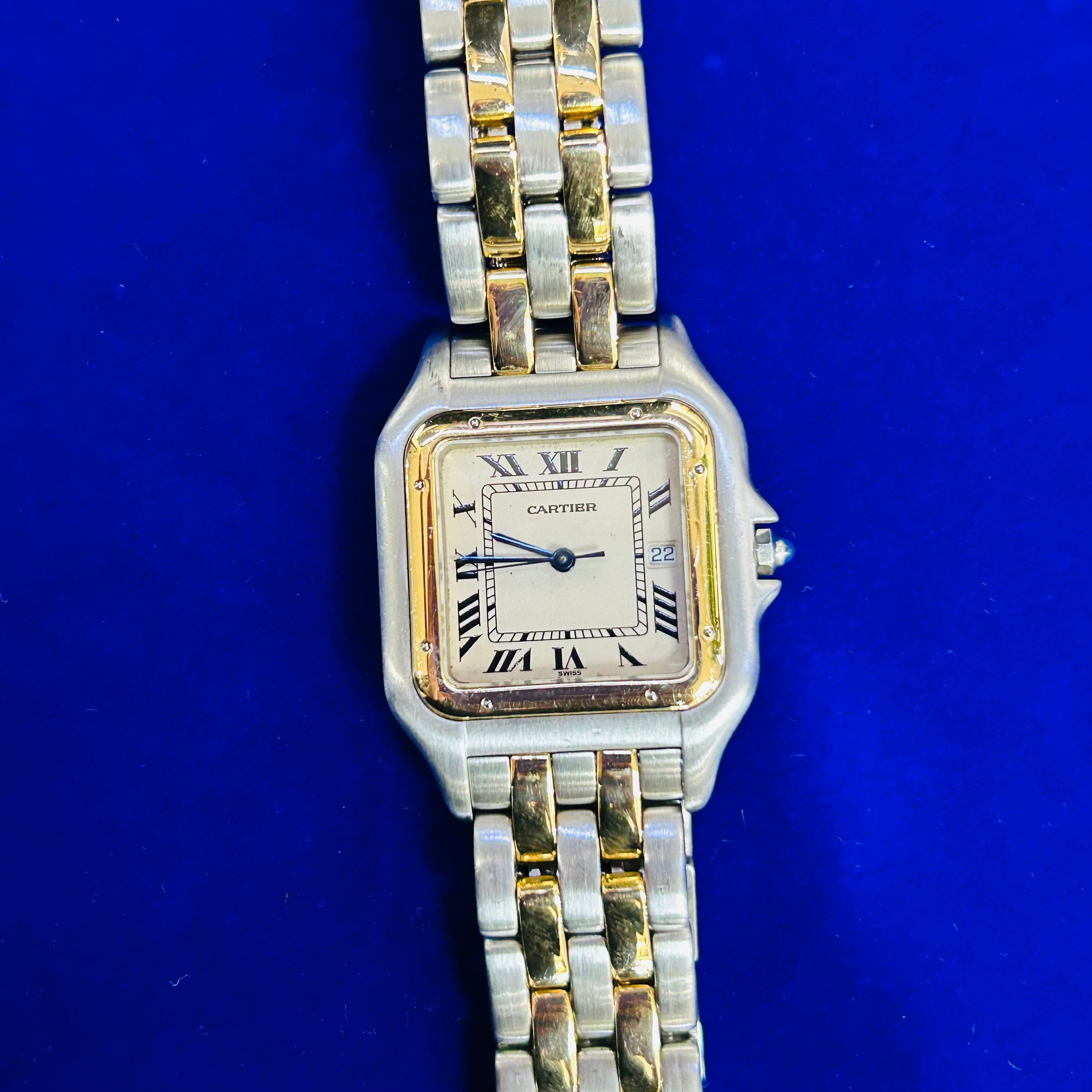 Cartier 18K Yellow Gold & Stainless Steel Panthere Quartz Watch Jumbo Two Row 7"