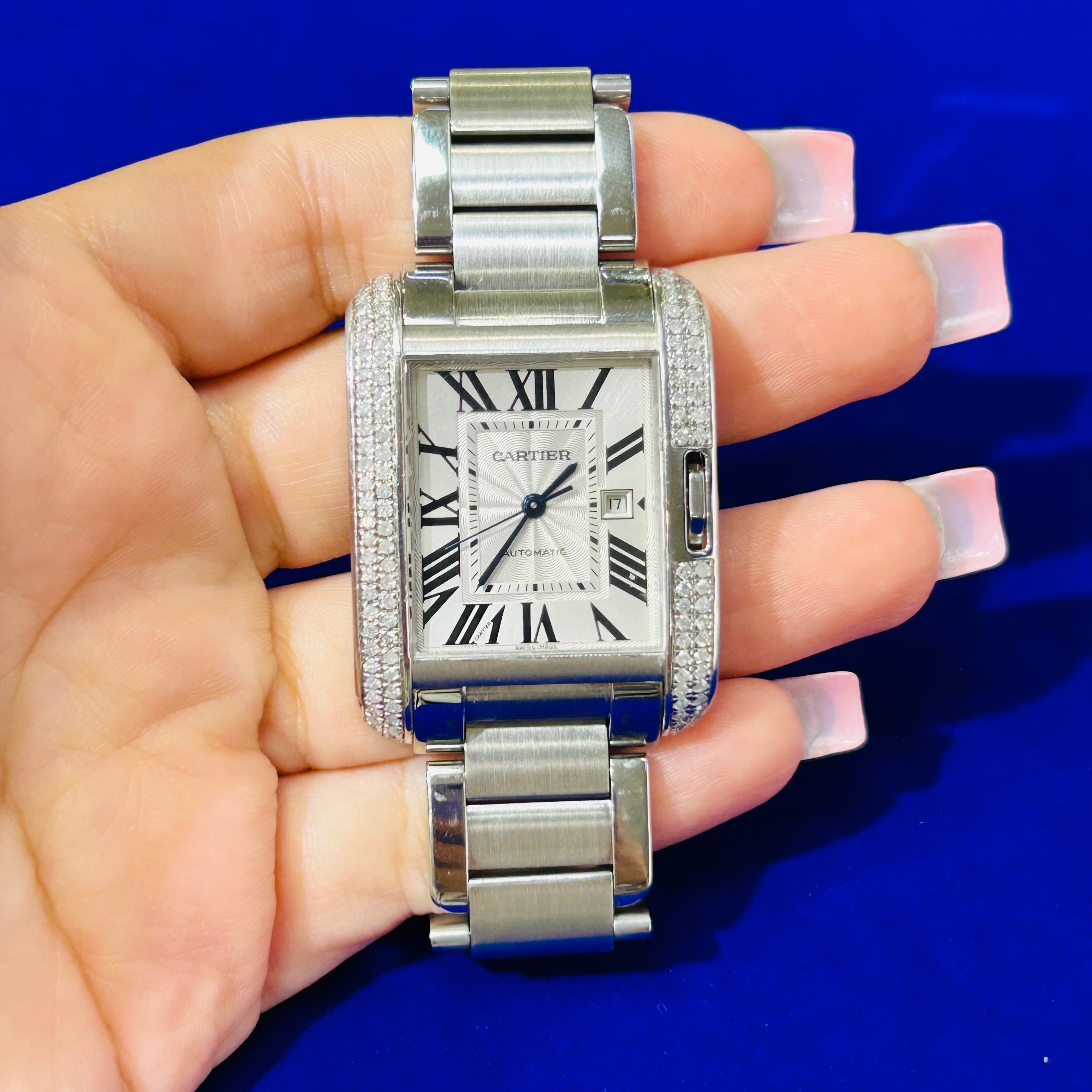 Stainless Steel Cartier Tank Anglaise Large Watch