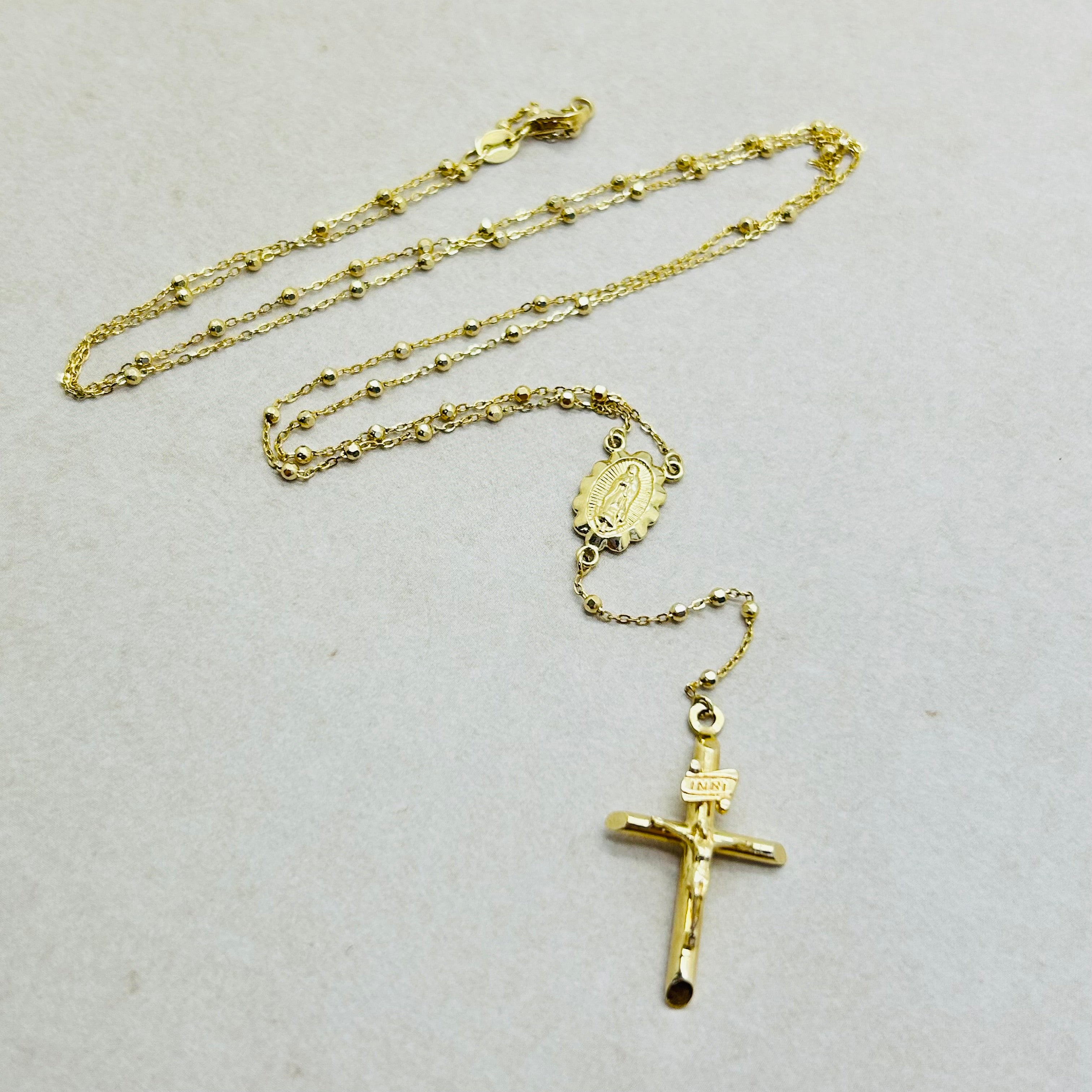 Beautiful 14K Solid Yellow Gold 24”Rosary Necklace