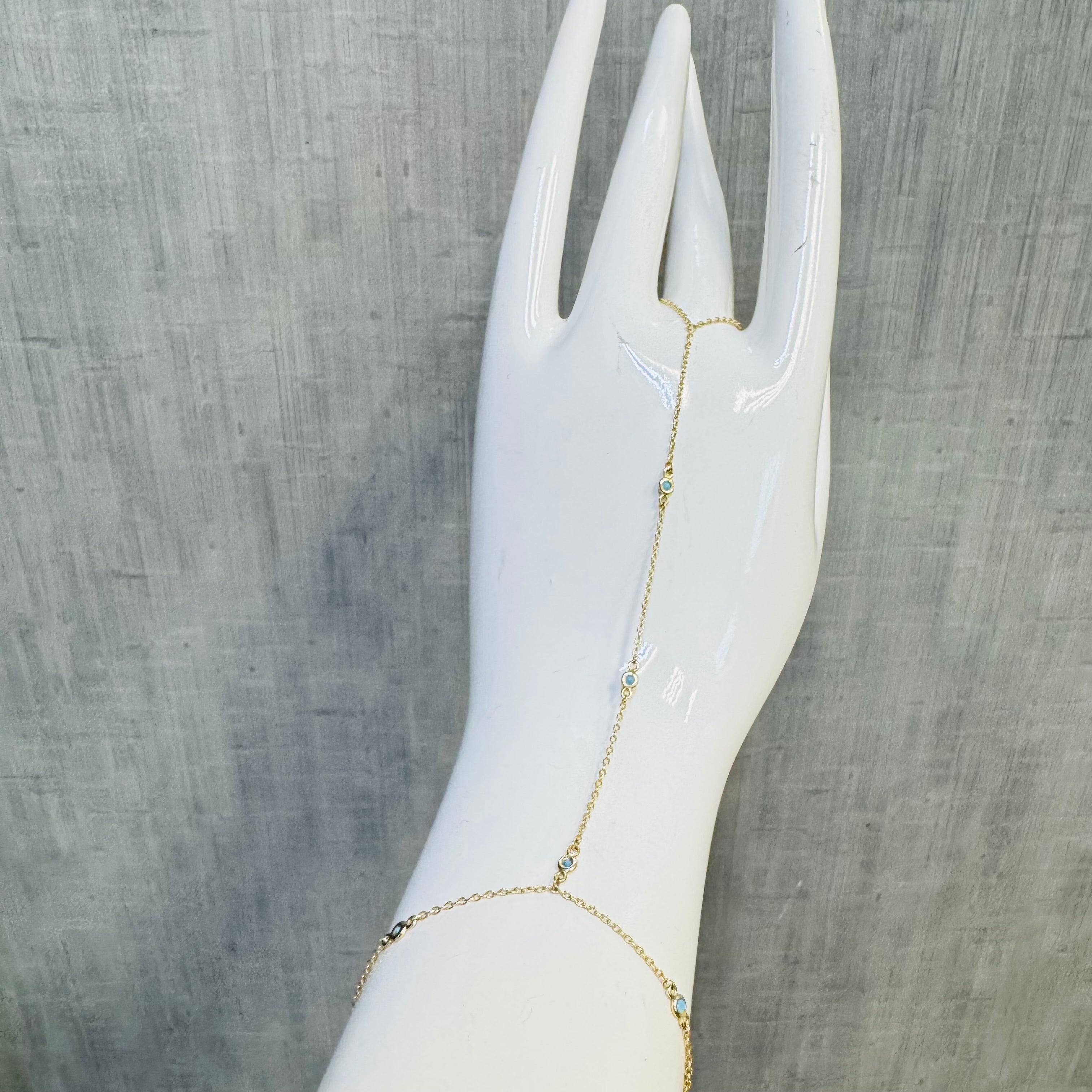 14K Yellow Gold Turquoise Handchain