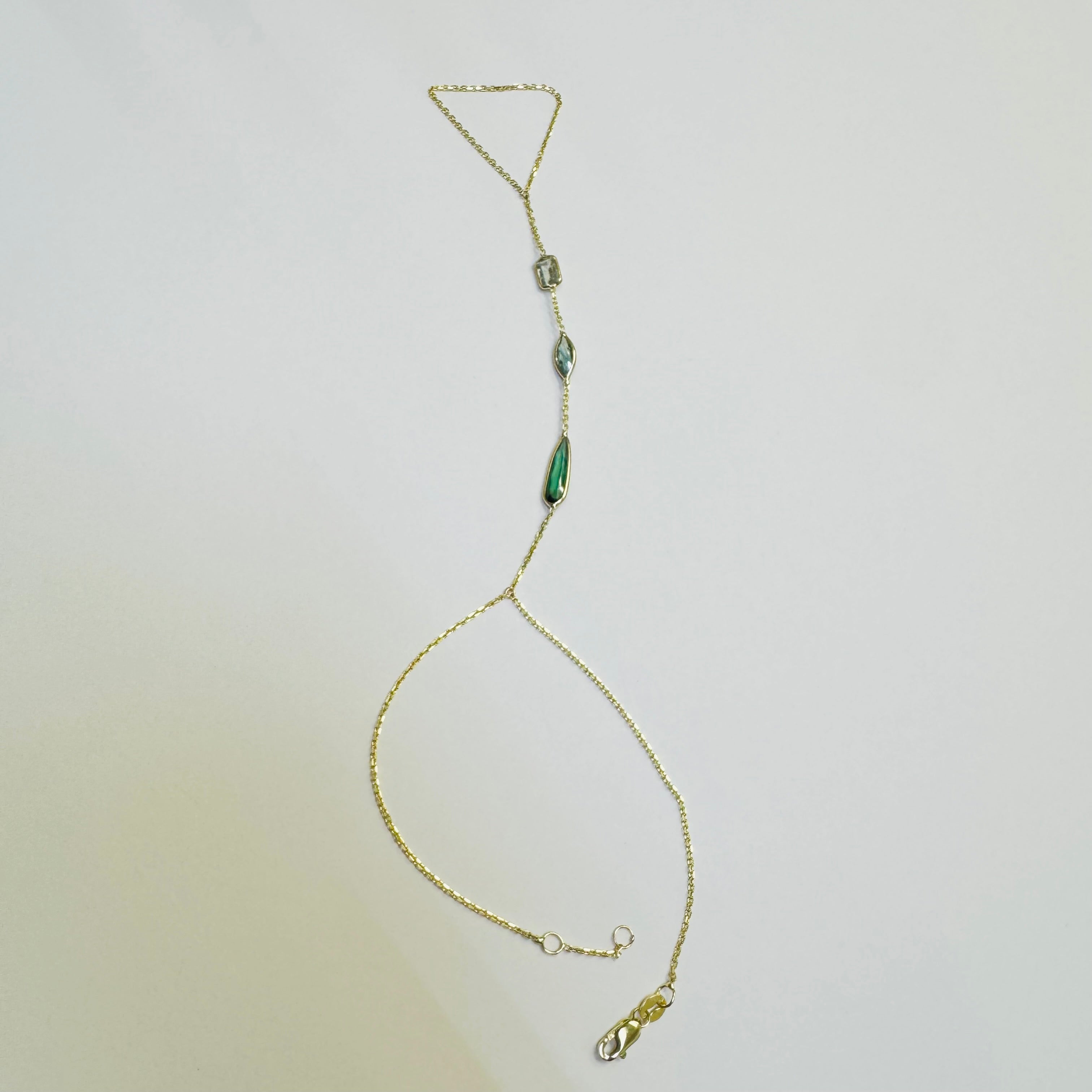 14K Yellow Gold Multi Ombre Green Tourmaline Handchain