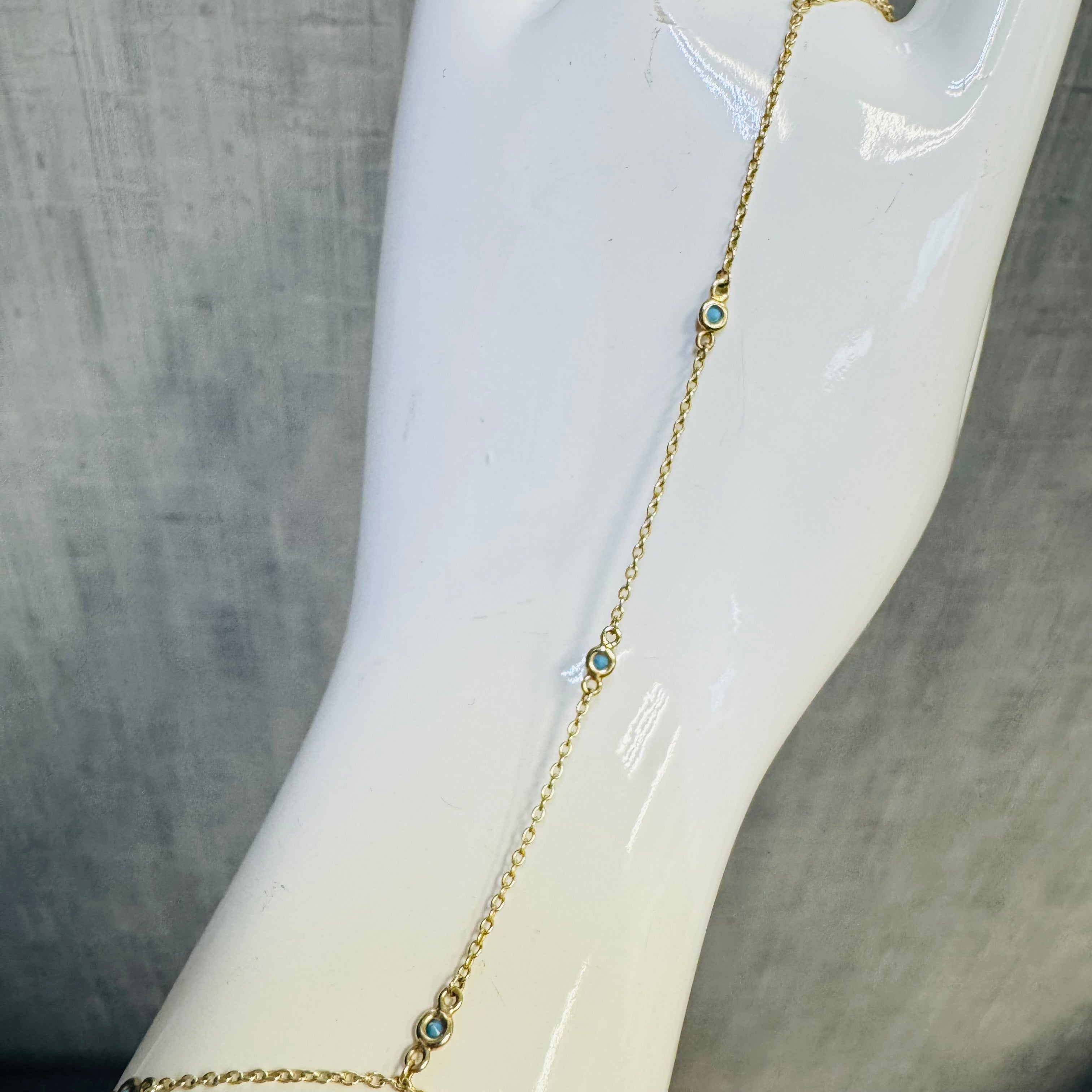 14K Yellow Gold Turquoise Handchain