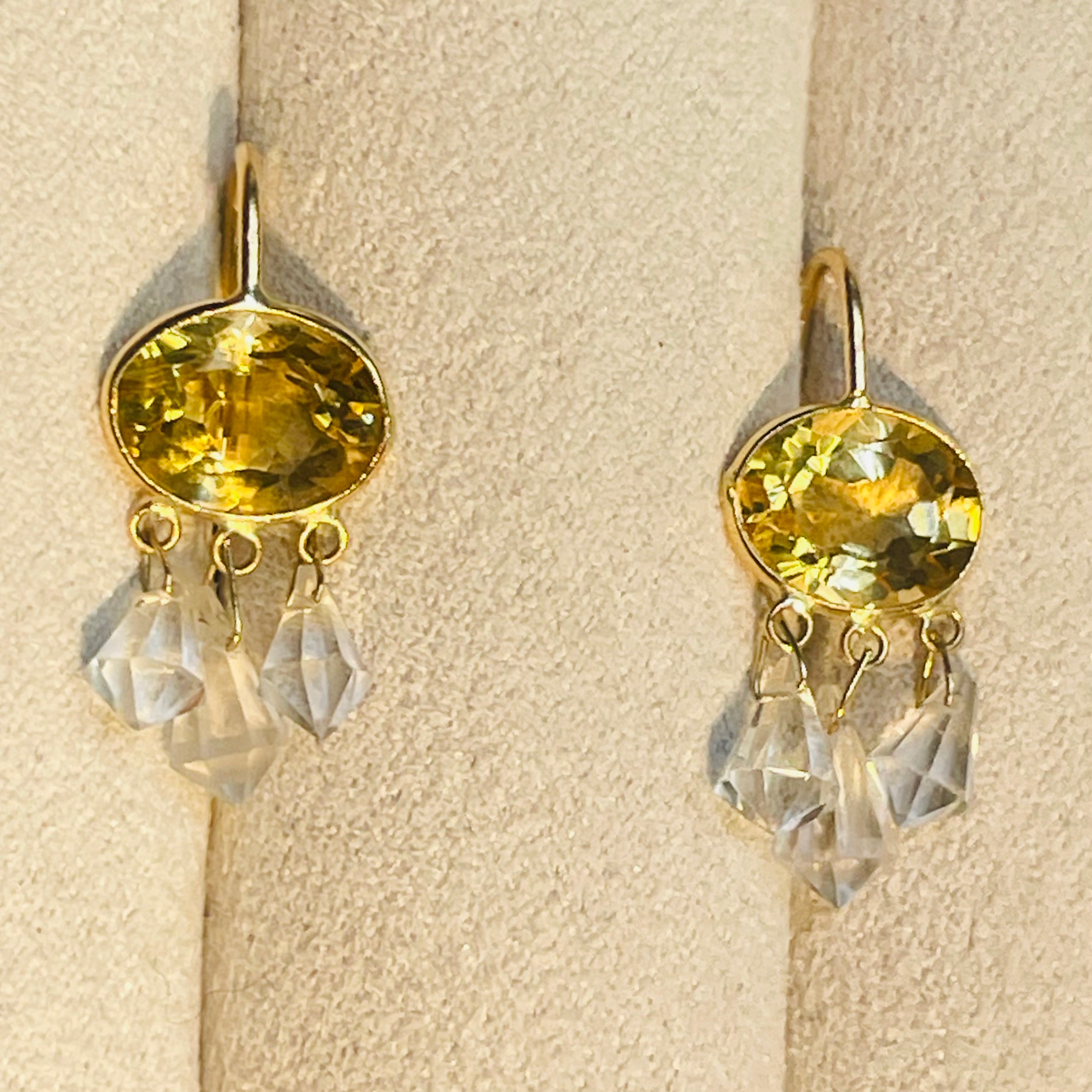 Morganite Briolette and Lemon Citrine 14K Yellow Gold Drop Earrings