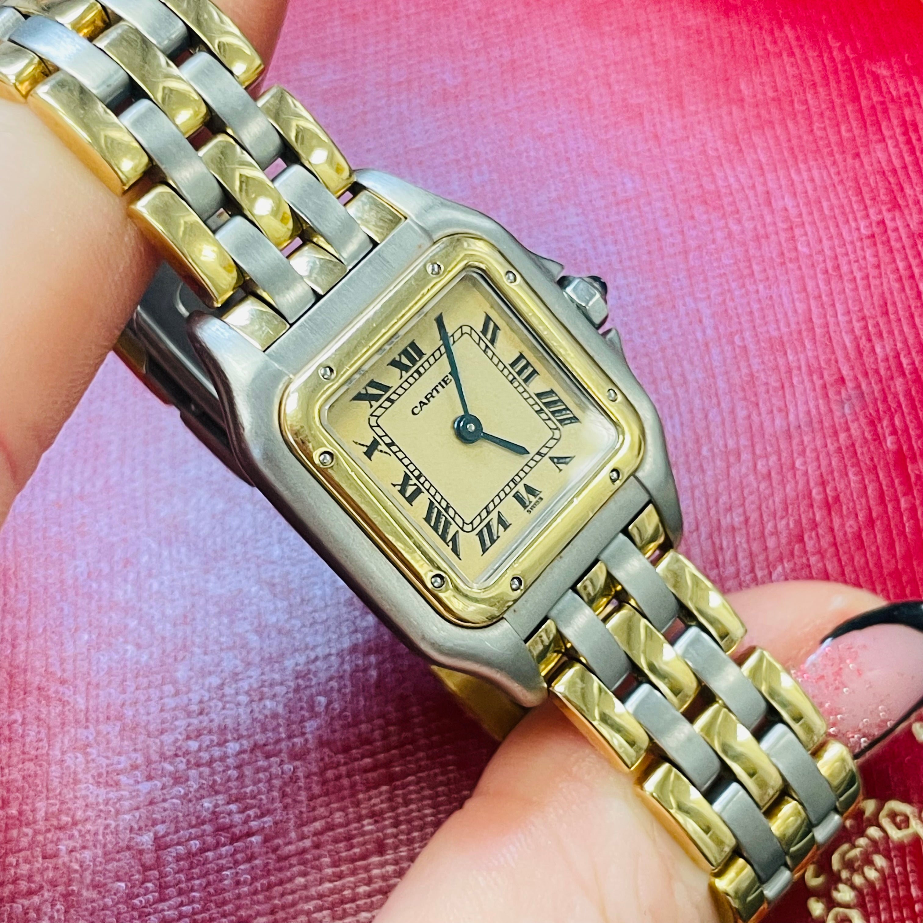 Cartier Panthere Two Tone 3 Row Stainless Steel and 18K Yellow Gold Watch