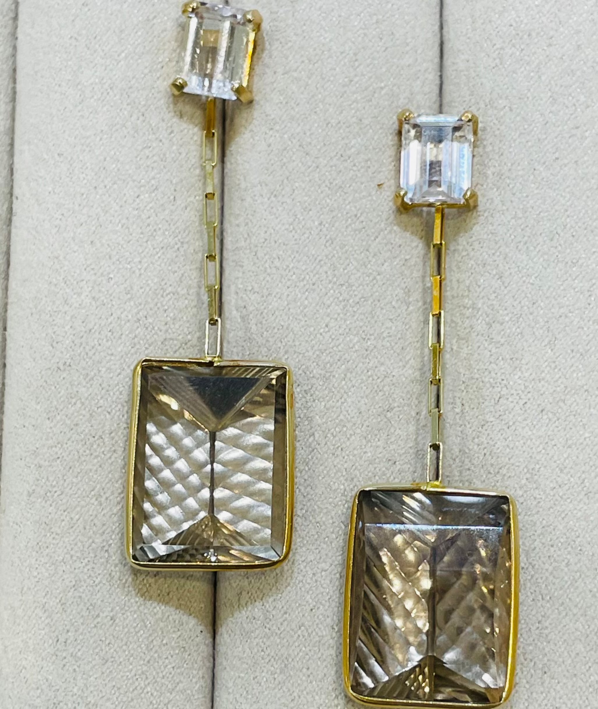 Kunzite and Smokey Quartz 14K Yellow Gold Drop Earrings