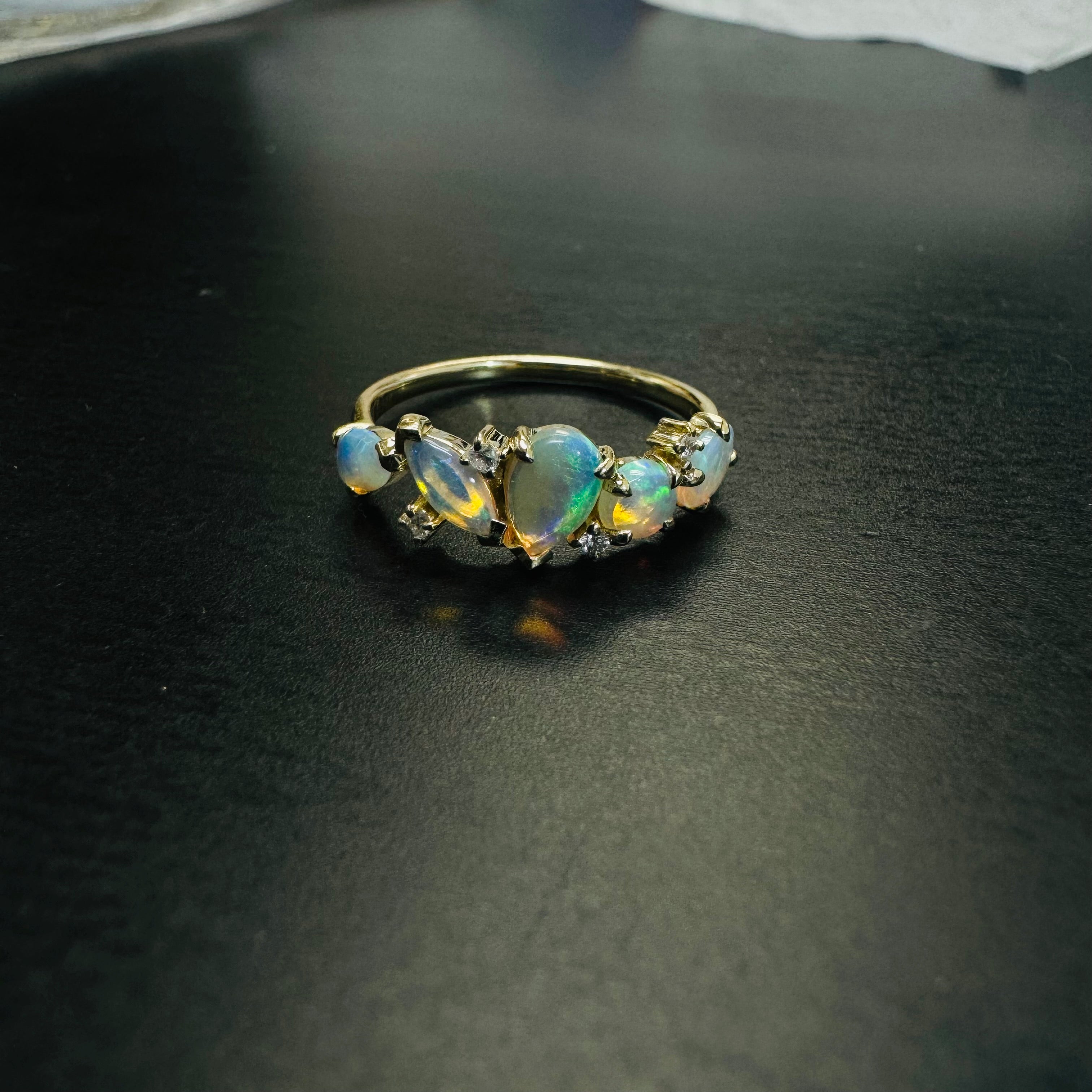 Opal and Diamond Scatter 14K Yellow Gold Mixed Shape Ring Size 6.25