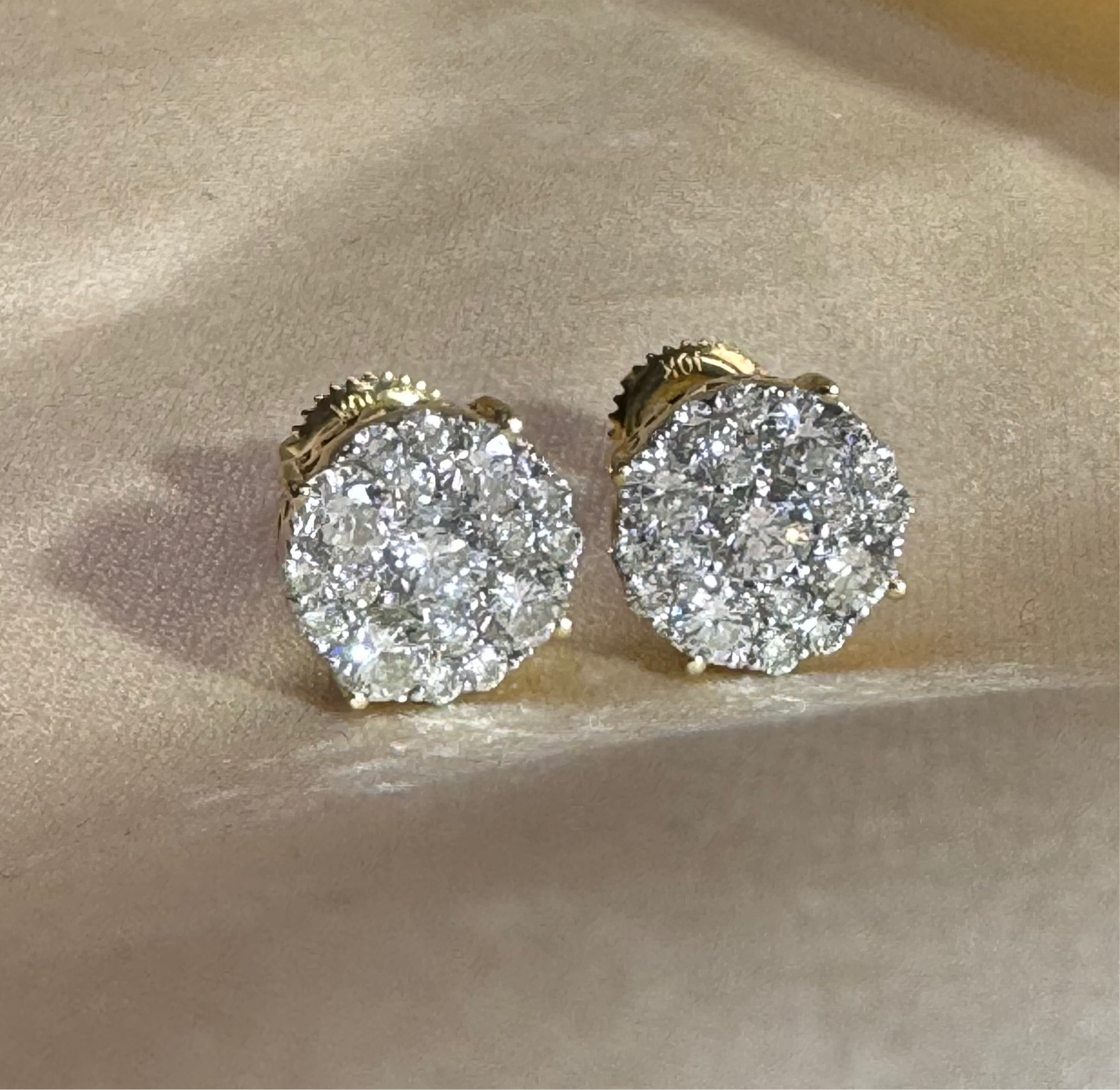 1.5CTW Diamond Cluster Earrings 10K Yellow Gold