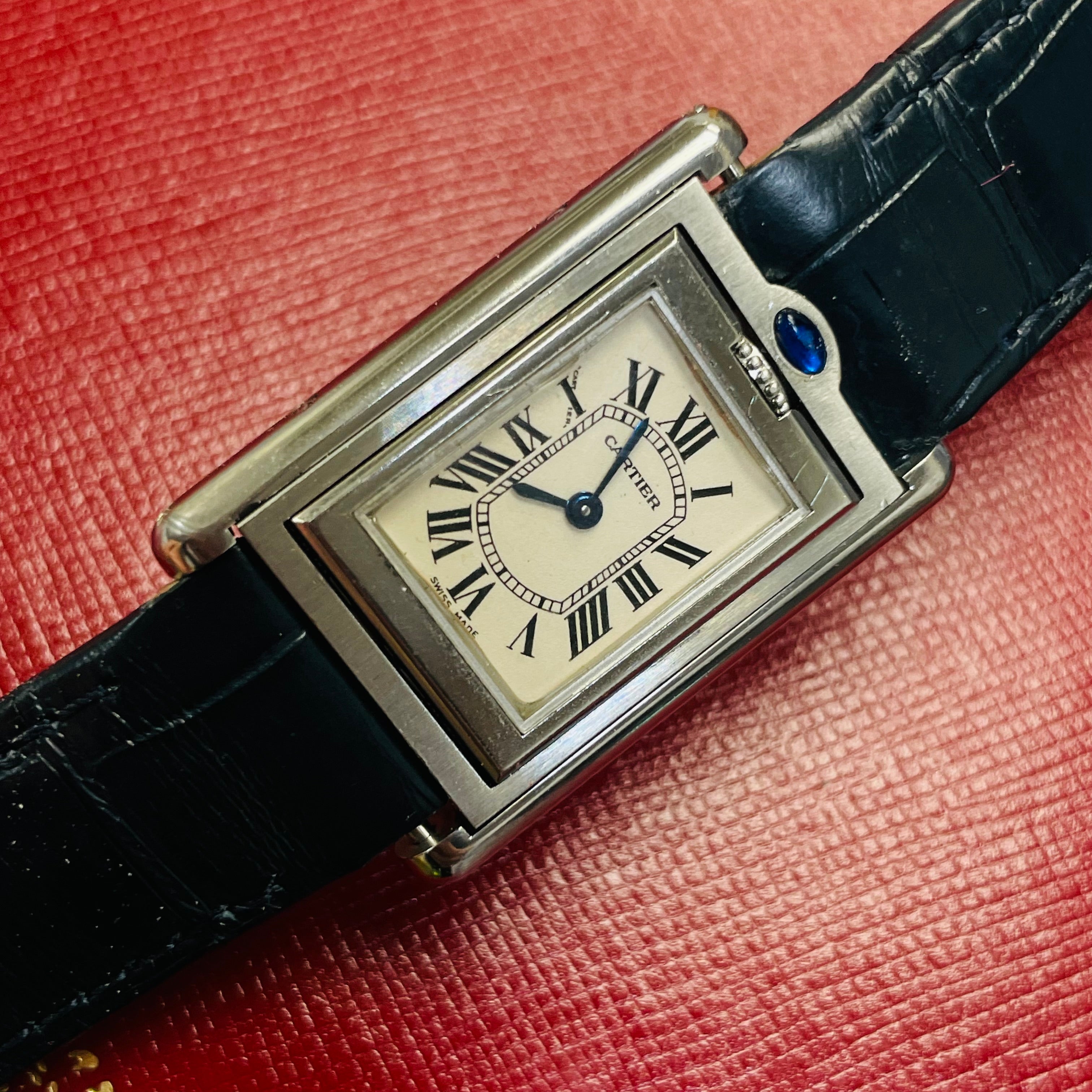 22mm Cartier Buscalanté Reversible Ladies Wristwatch with Leather Strap Mint Condition