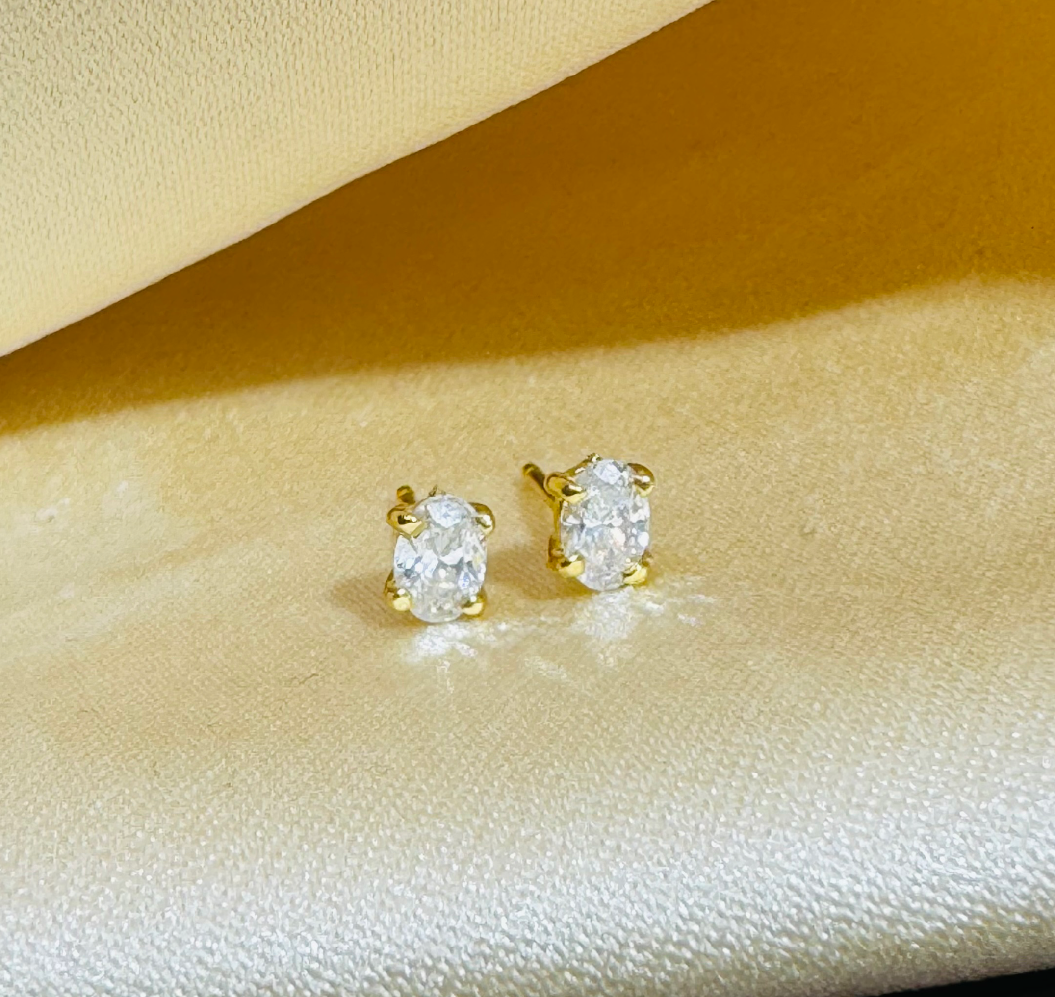 .44CT Natural Oval Diamond Stud Earrings in 14K  Yellow Gold