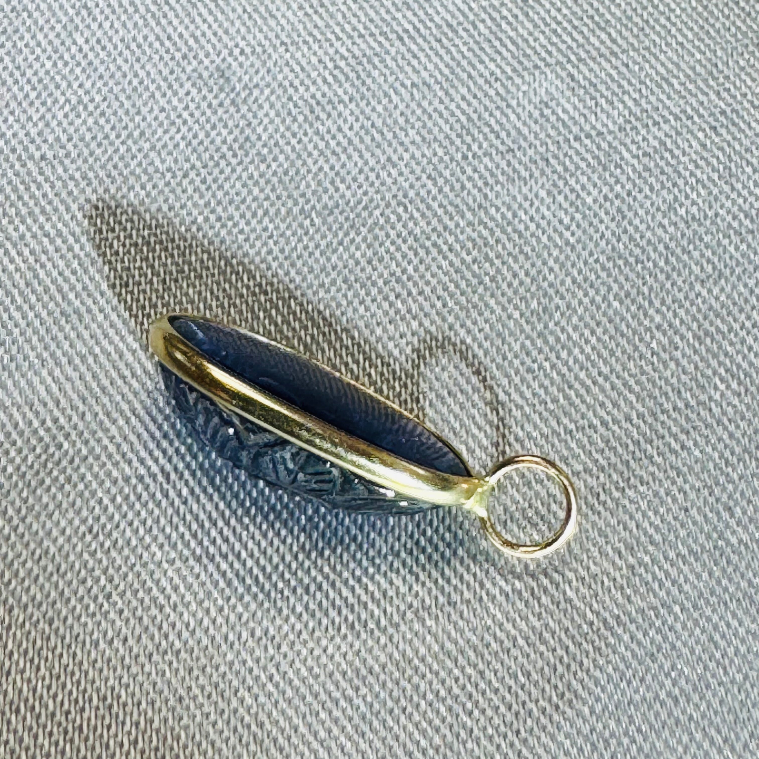 Carved Blue Iolite Pendant 14K Yellow Gold