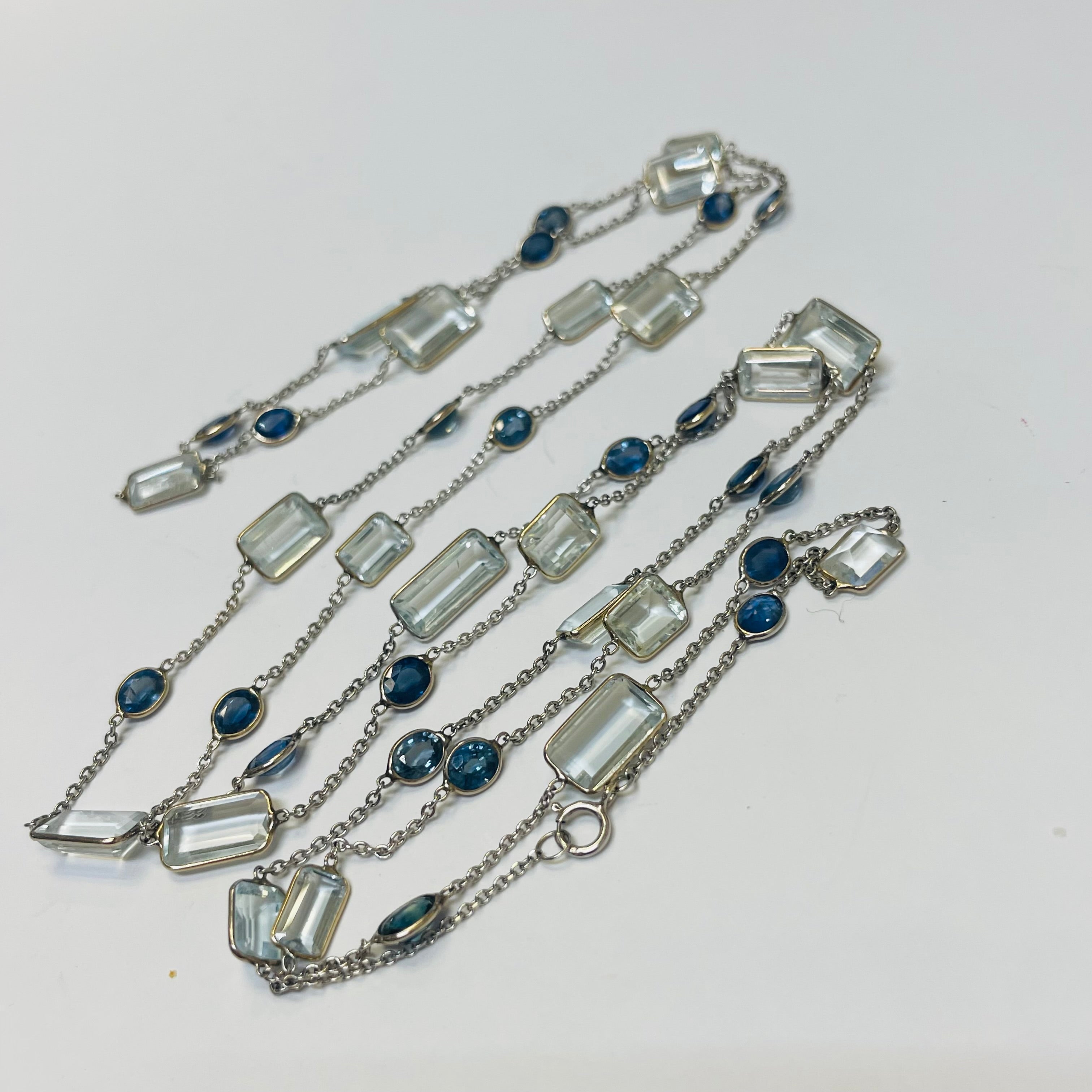 Aquamarine and Sapphire by the Yard 14K White Gold Necklace