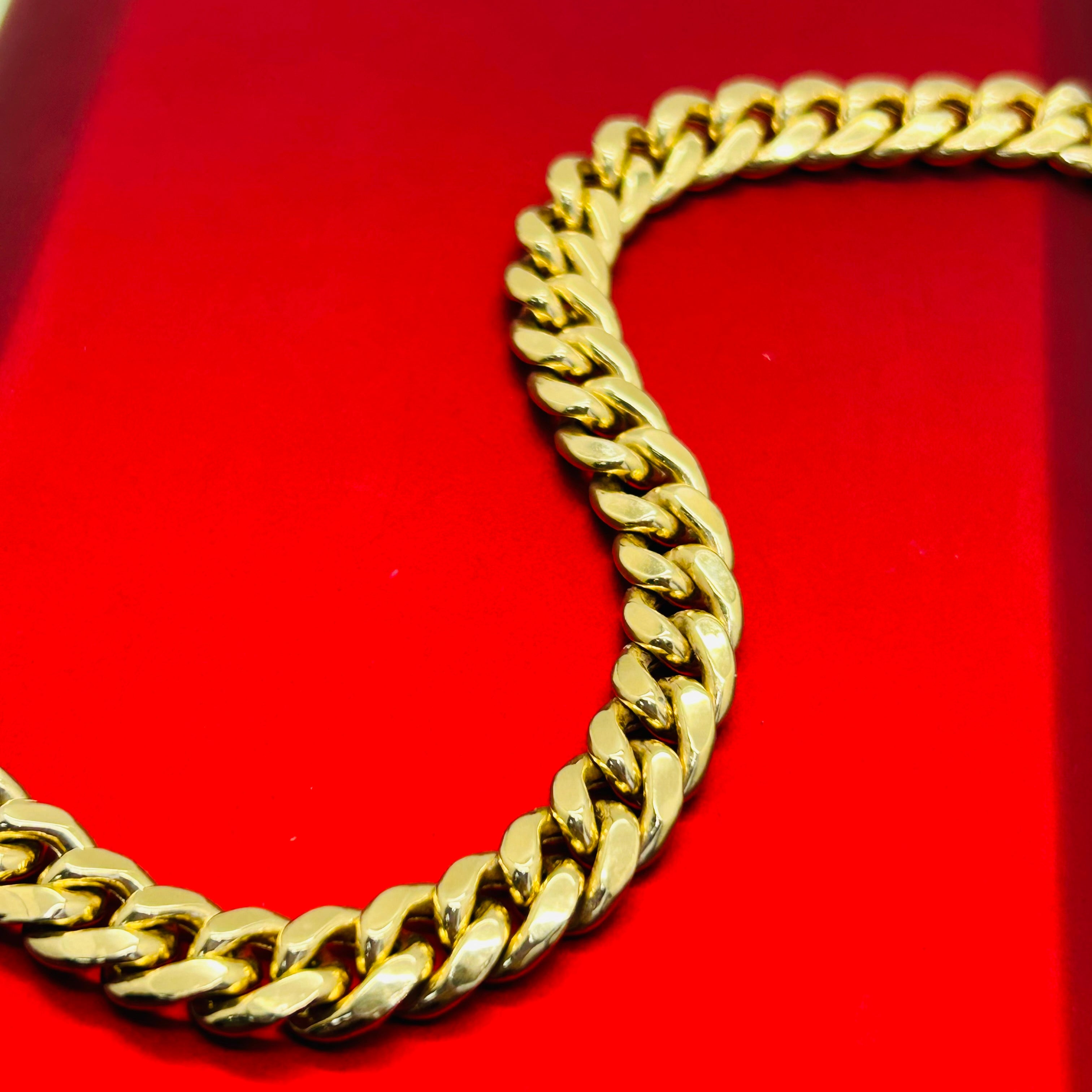 14K Solid Yellow Gold Cuban Link Anklet Chain 8.5mm 10”