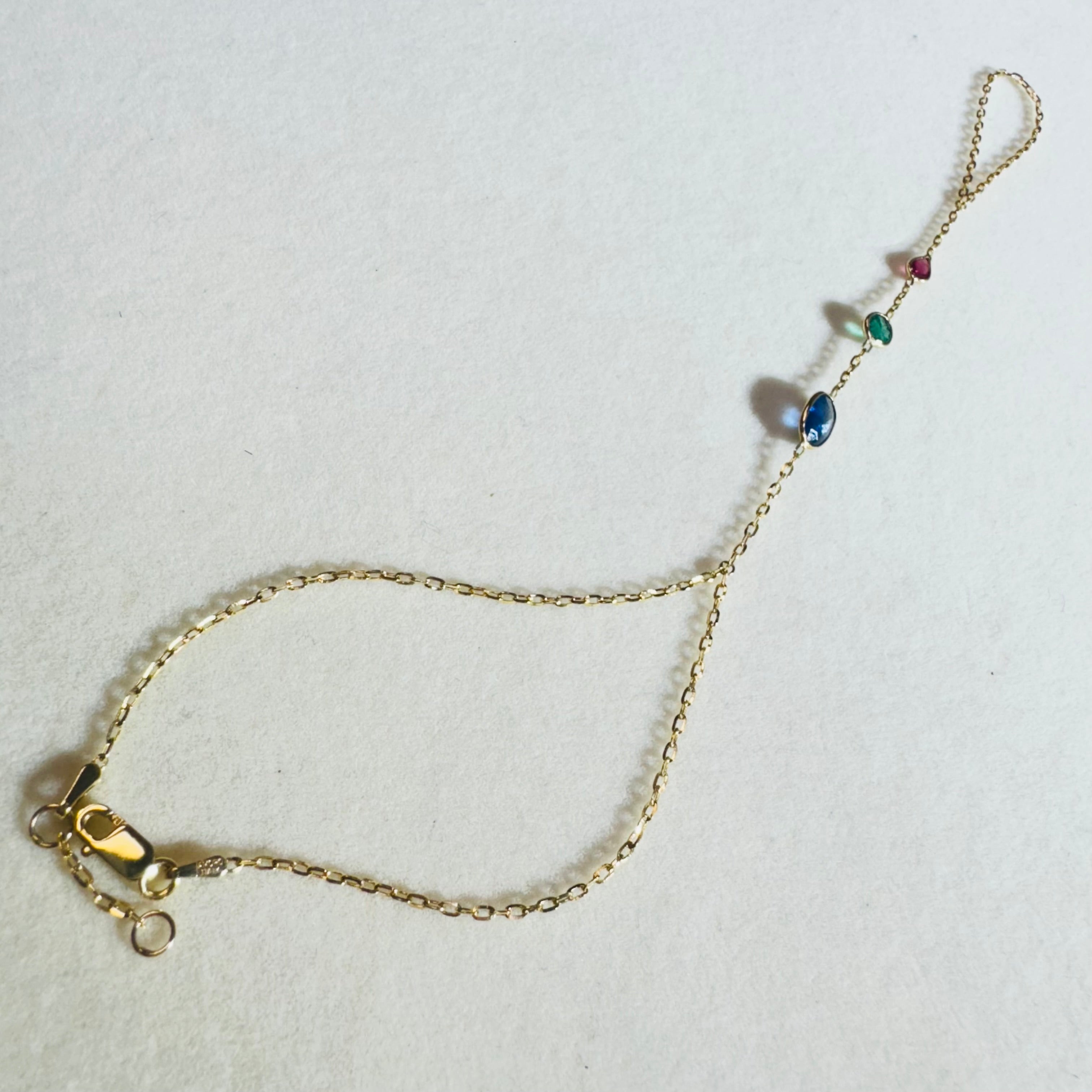 Emerald Ruby and Sapphire 14K Yellow Gold Handchain