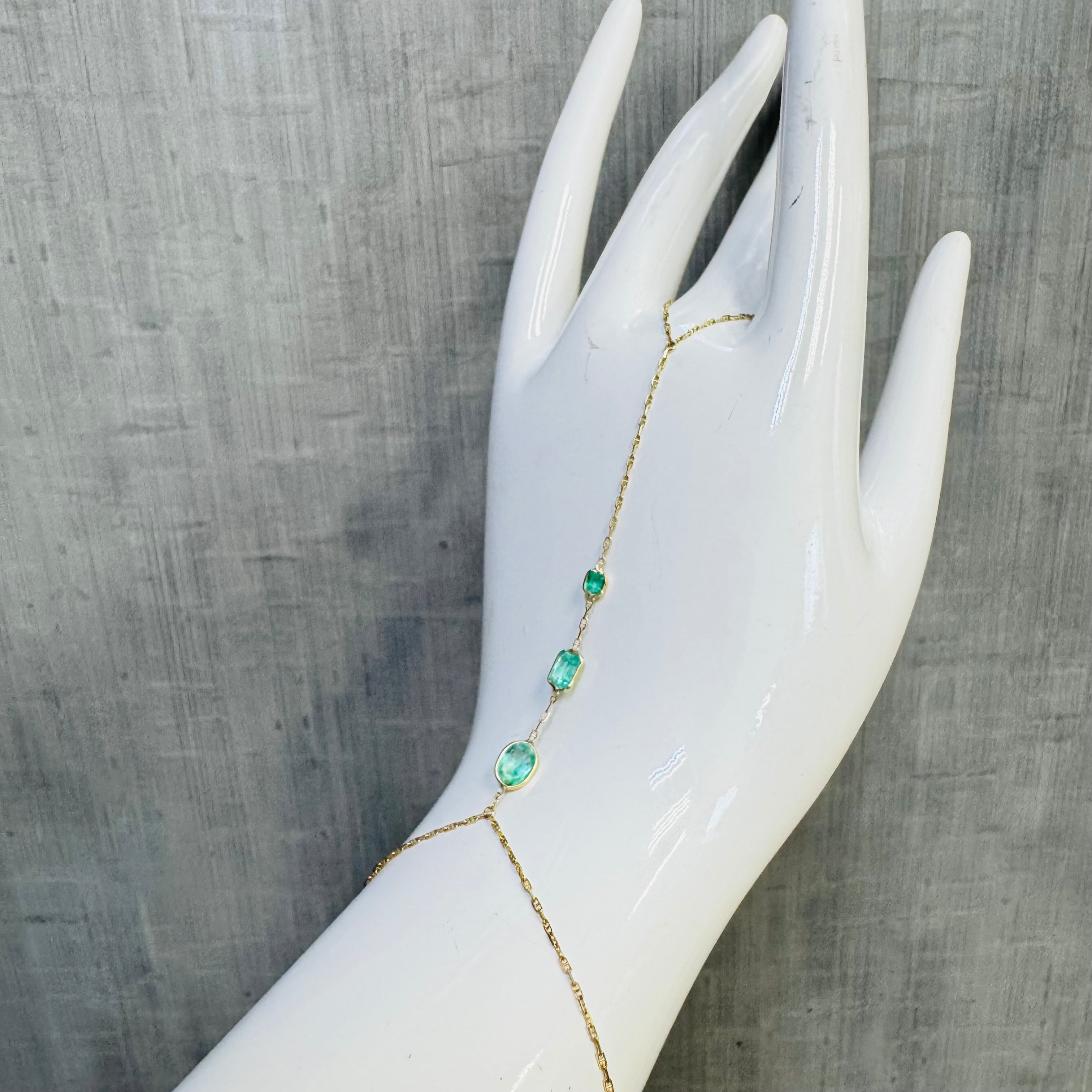 14K Yellow Gold Multi Emerald Handchain