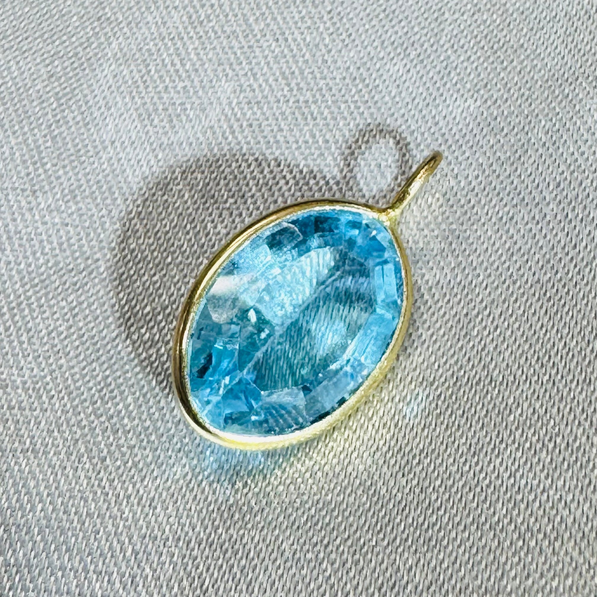 Blue Topaz Charm Pendant 14K Yellow Gold