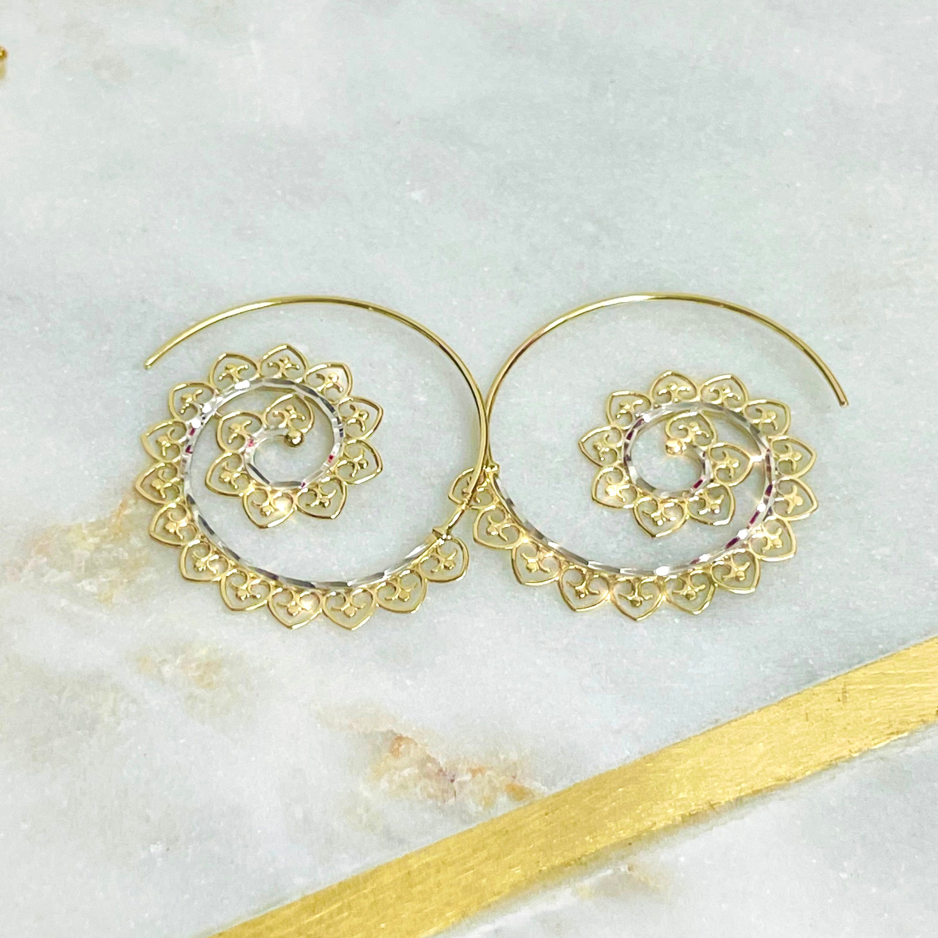 14K Gold Ornate Spiral Earrings