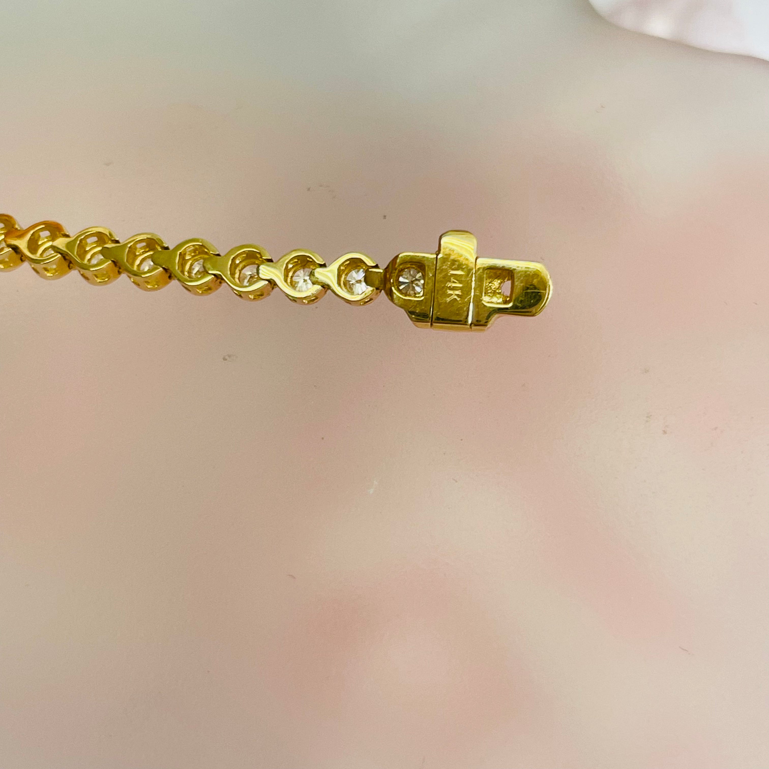 2CTW Natural 14K Yellow Gold Diamond Bezeled Tennis Bracelet 7”