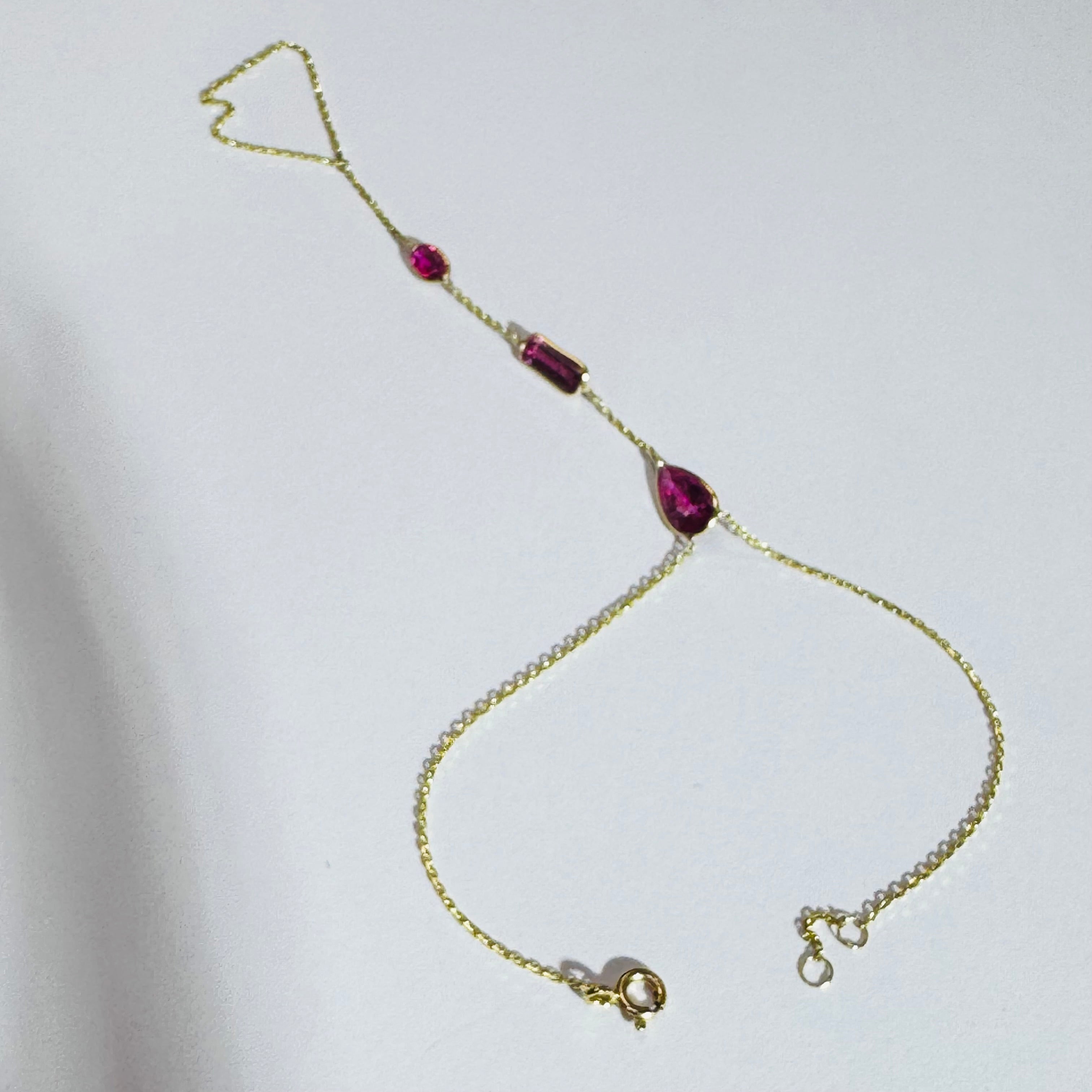 Pink Tourmaline 14K Yellow Gold Handchain