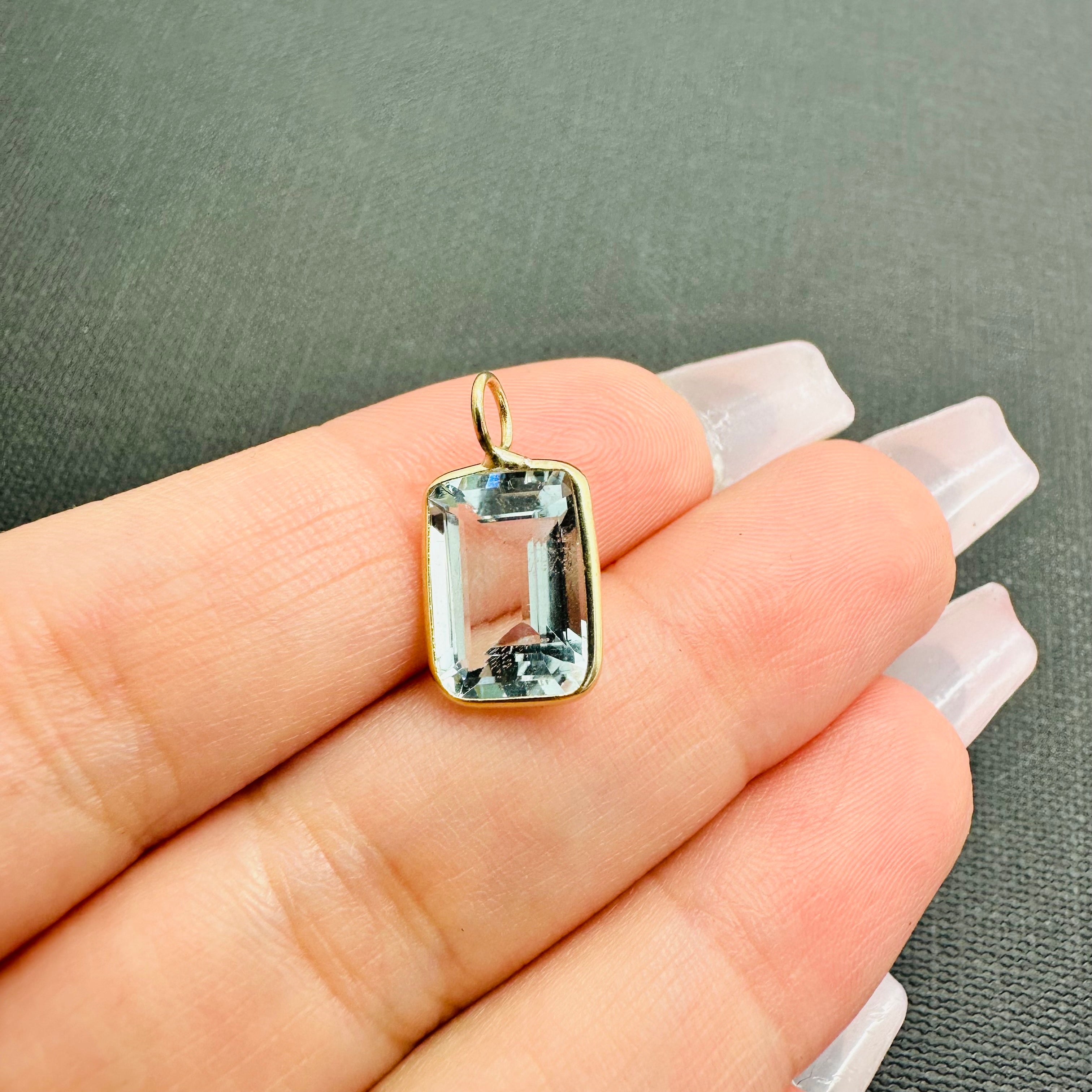 Aquamarine 14K Yellow Gold Emerald Cut Pendant Gem Charm