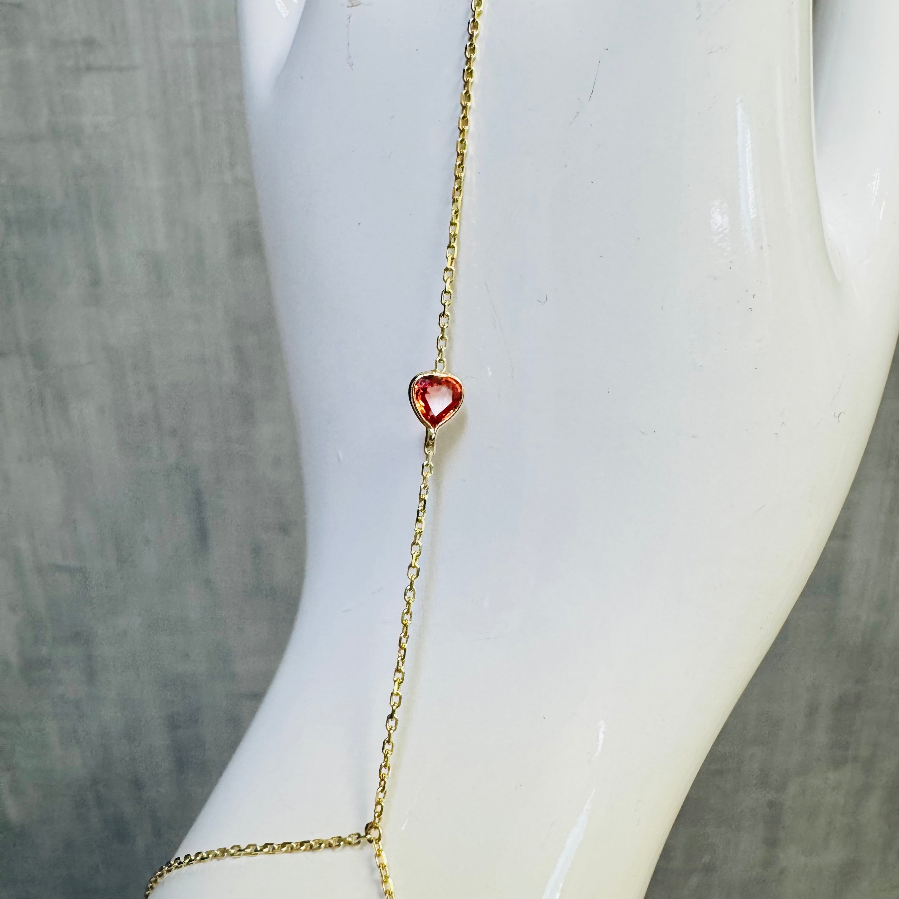 Orange Sapphire Heart 14K Yellow Gold Handchain