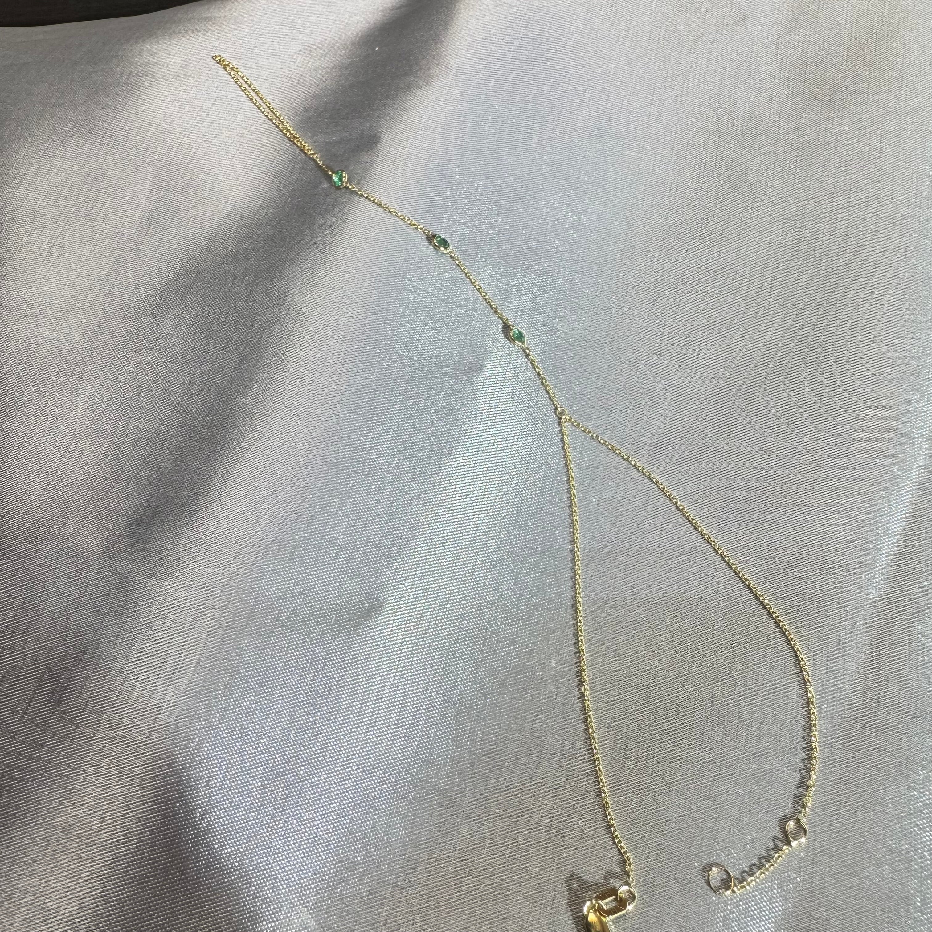 14K Yellow Gold Natural 3 Stone Emerald Handchain