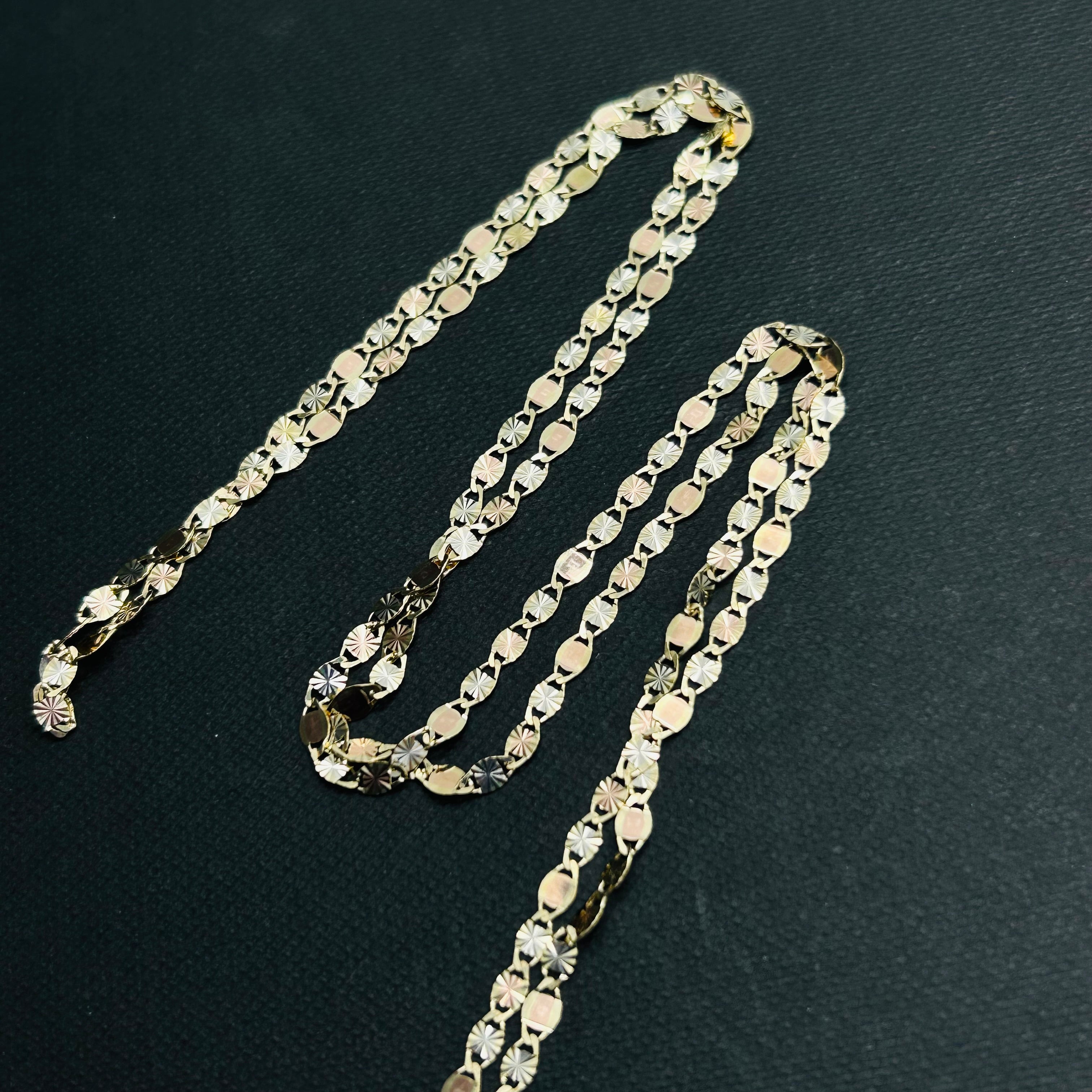 14K Tri Color Valentino 2.5mm Chain 16" 18" 20" 22” 24”