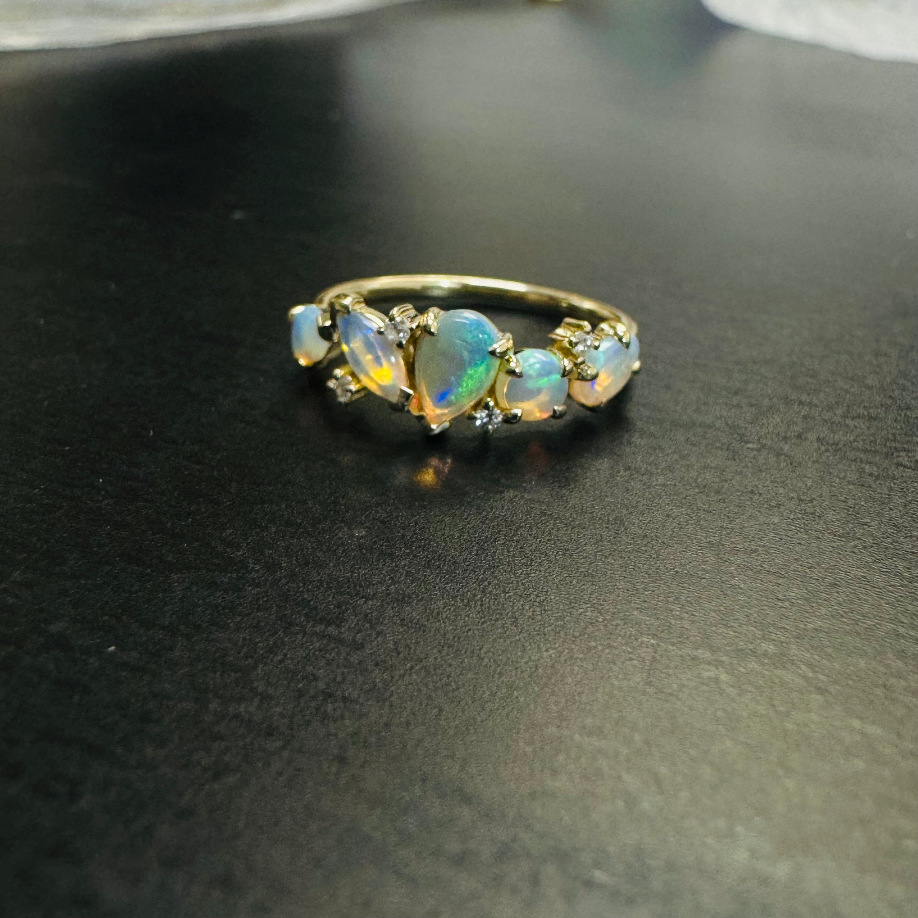 Opal and Diamond Scatter 14K Yellow Gold Mixed Shape Ring Size 6.25