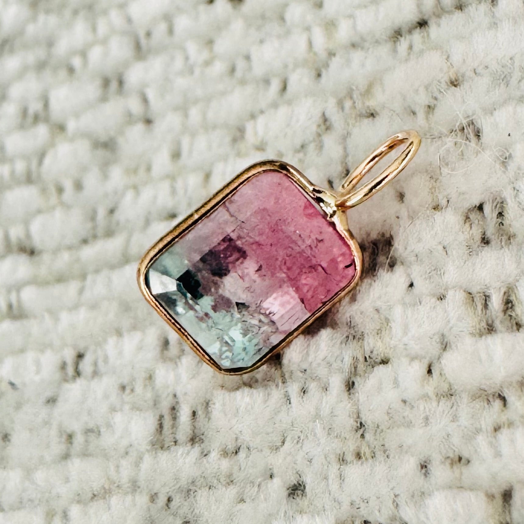 Bi Color Tourmaline 14K Yellow Gold Charm Pendant
