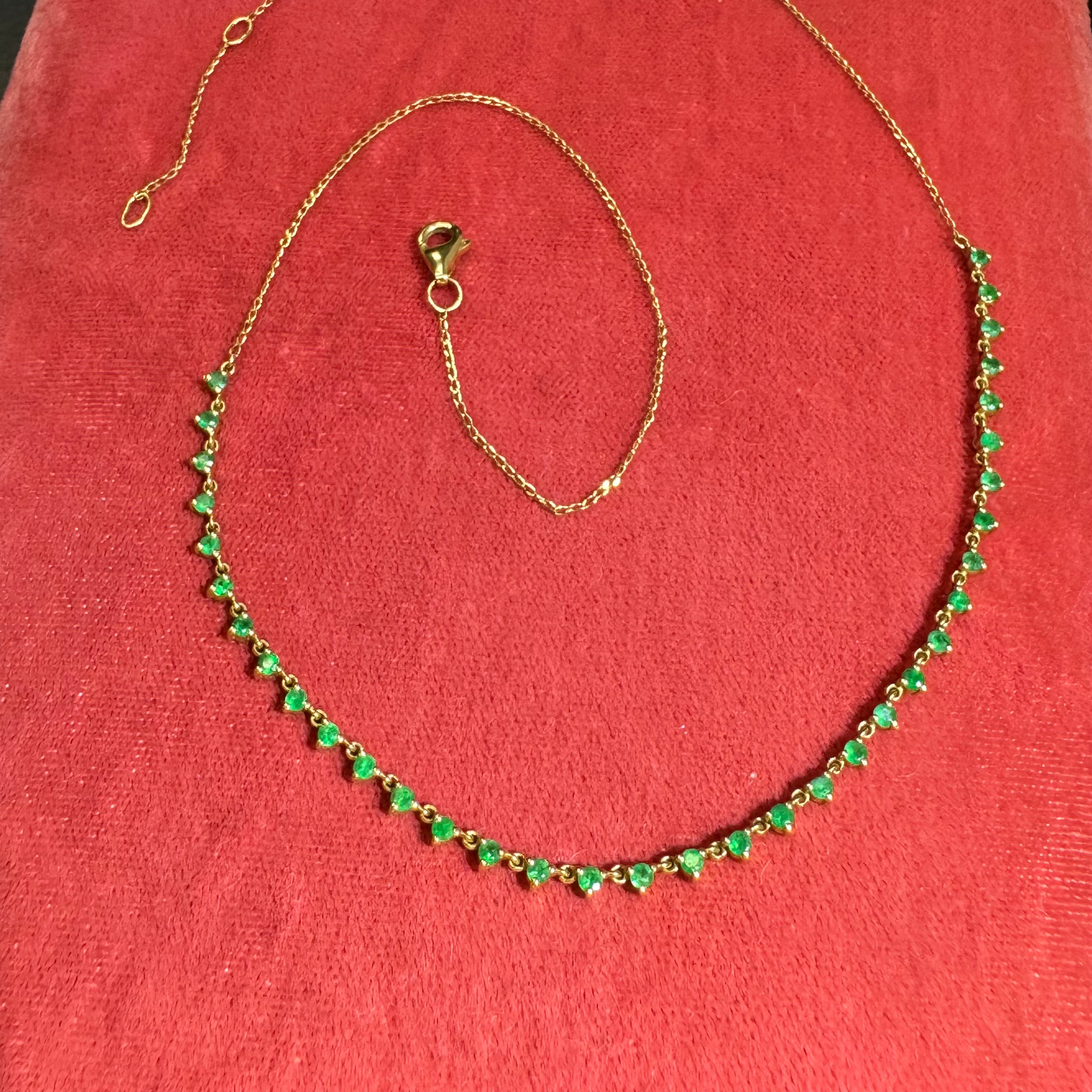 Partial Emerald Tennis Necklace Collar 14K Yellow Gold 14.5-15.5