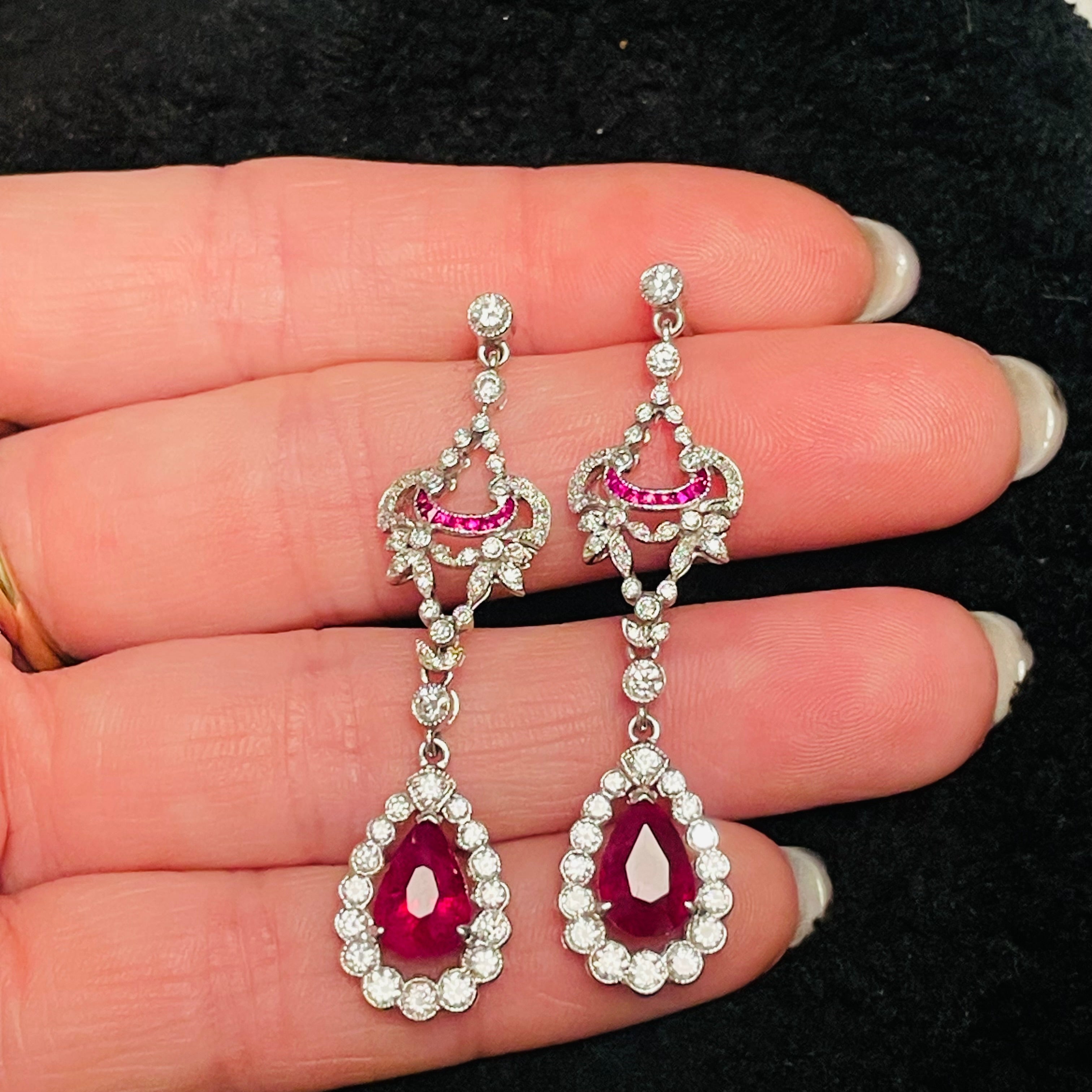 Amazing GIA Certified Burma Ruby Pear Drop Earrings 18K White Gold