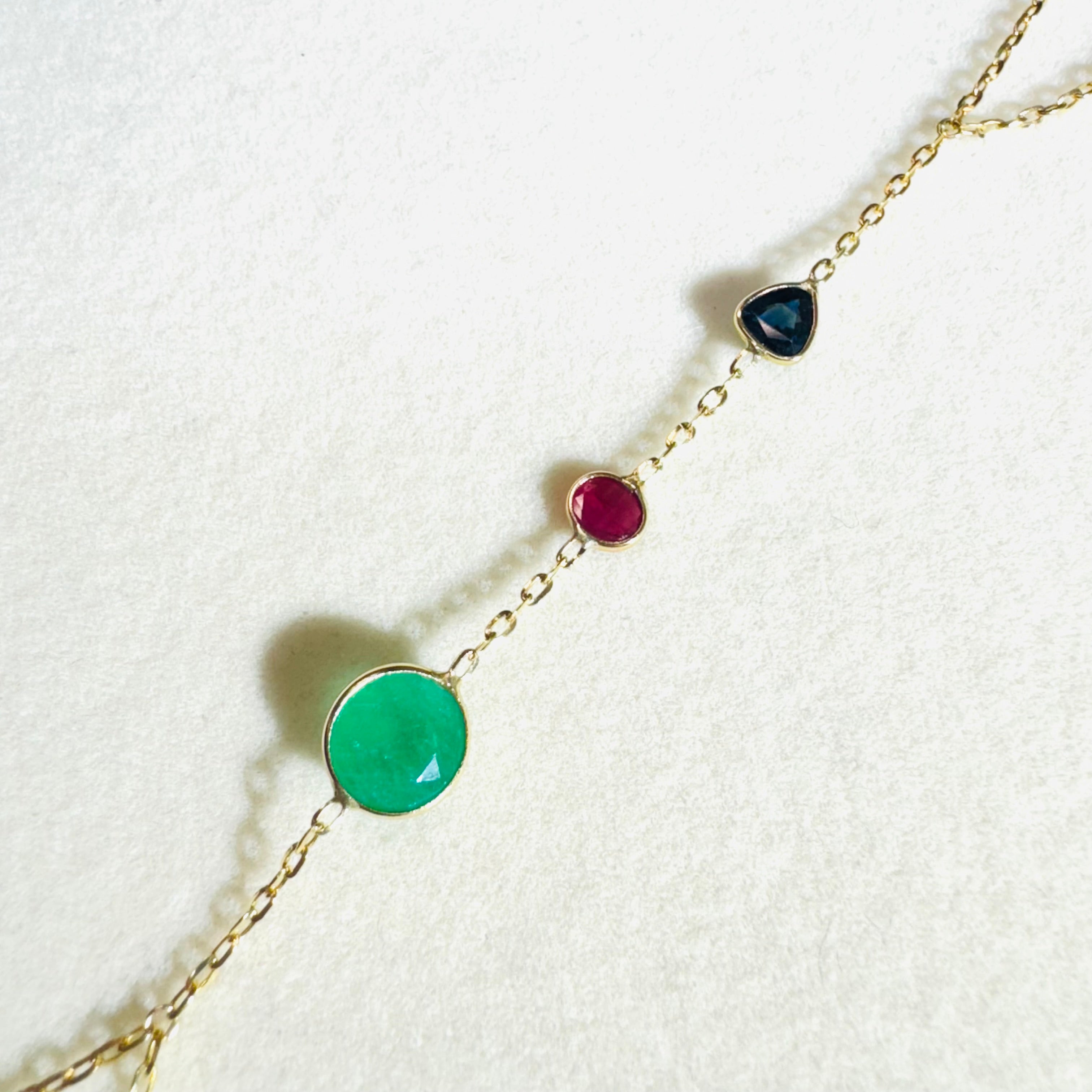 Emerald Ruby and Sapphire 14K Yellow Gold Handchain