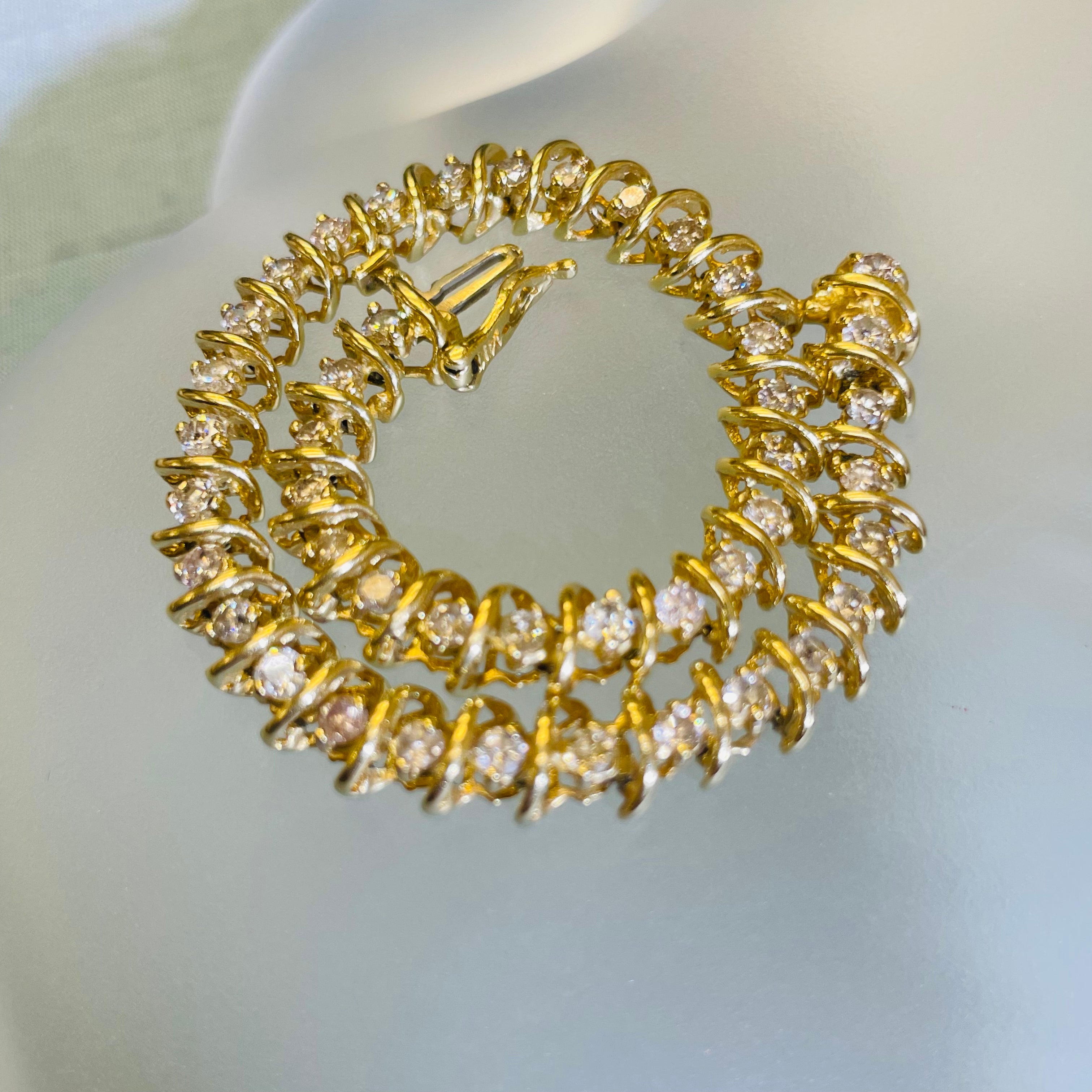 14K Yellow Gold 2.6CT Diamond S Link Tennis Bracelet 7.5"