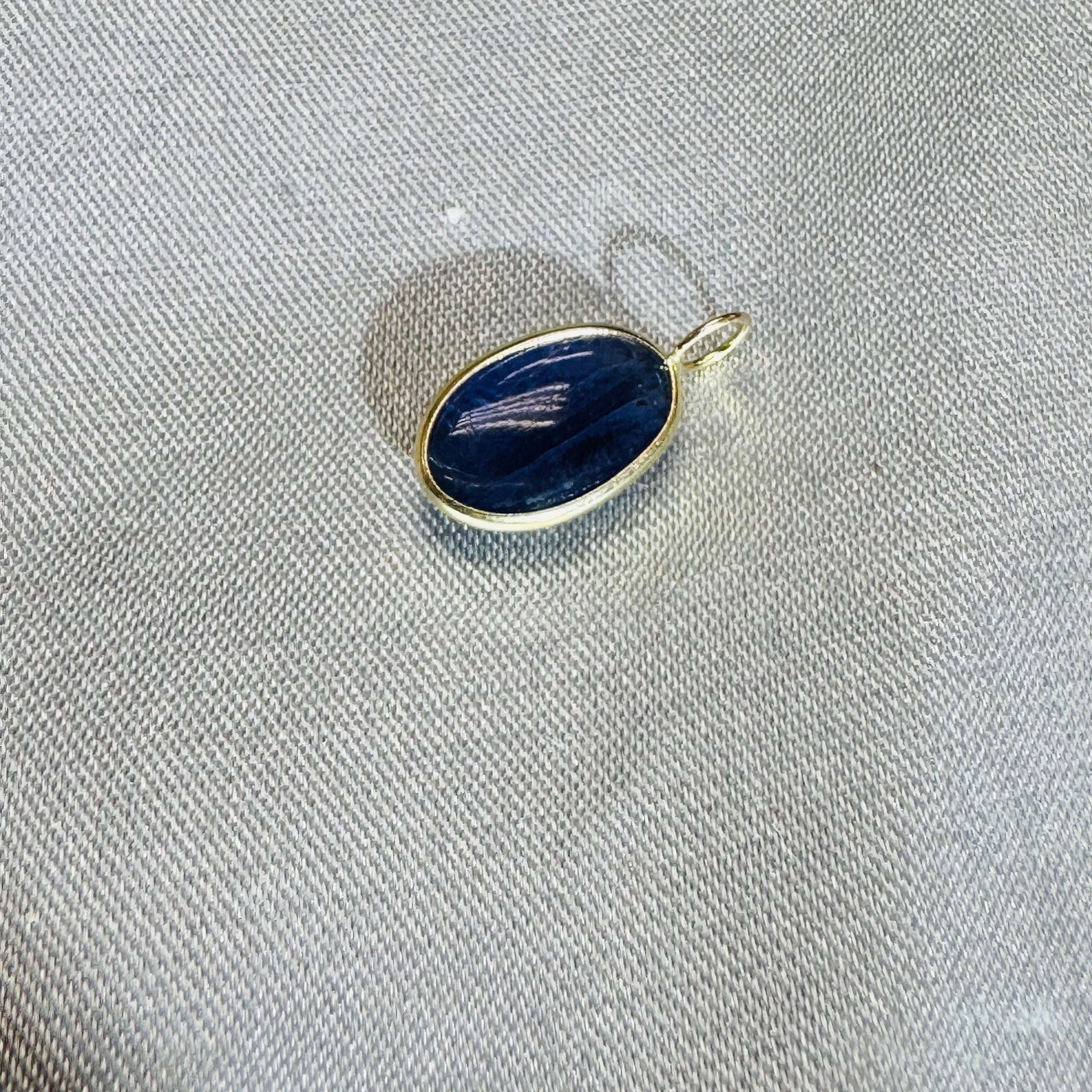Carved Blue Iolite Pendant 14K Yellow Gold