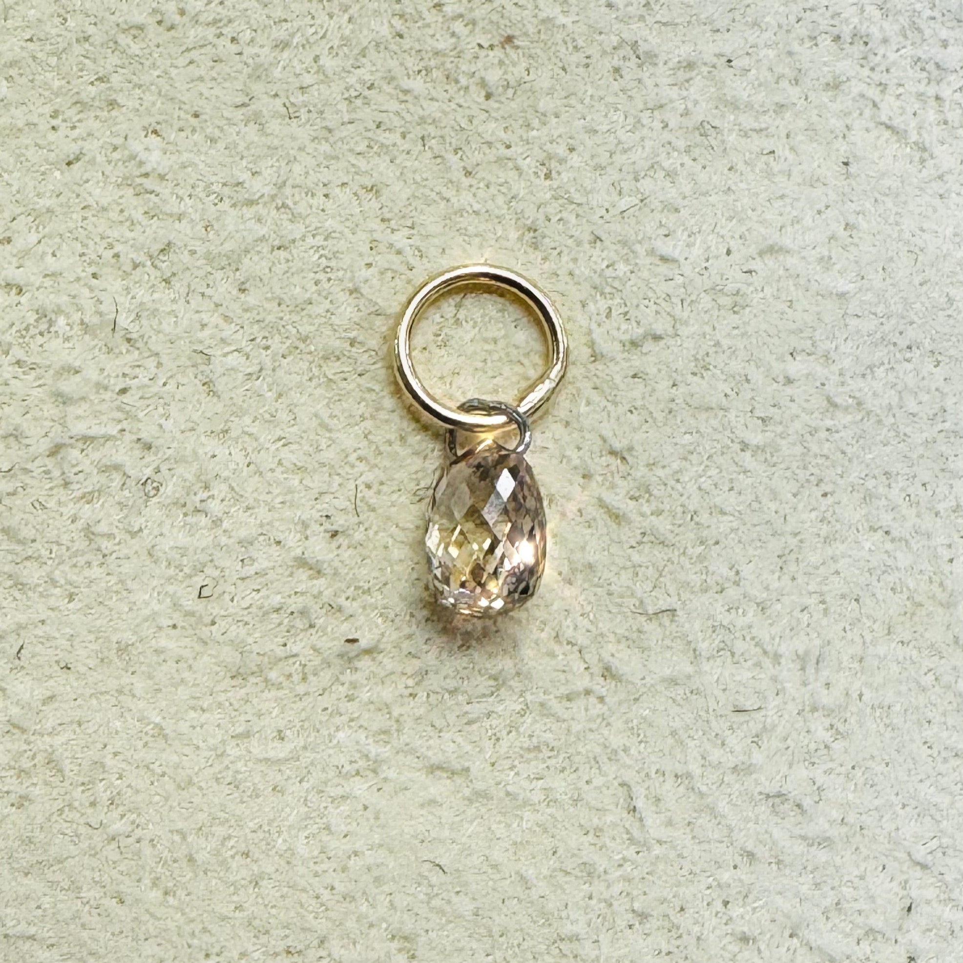 Natural Warm Champagne Briolette Diamond .25CT Charm or Pendant with Solid 14K Yellow Gold