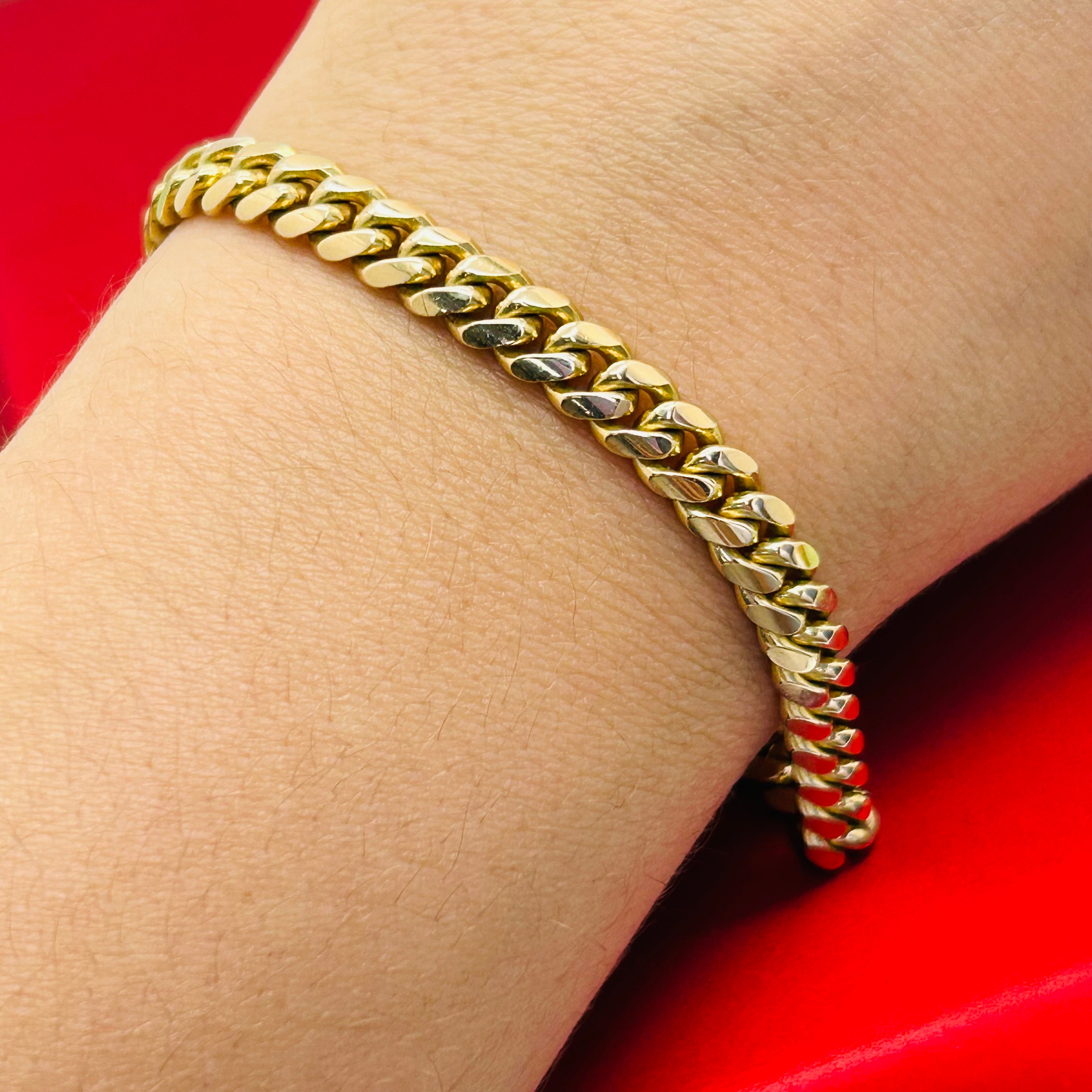 14K Solid Yellow Gold 5.7mm Cuban Link Chain Bracelet 8.75”