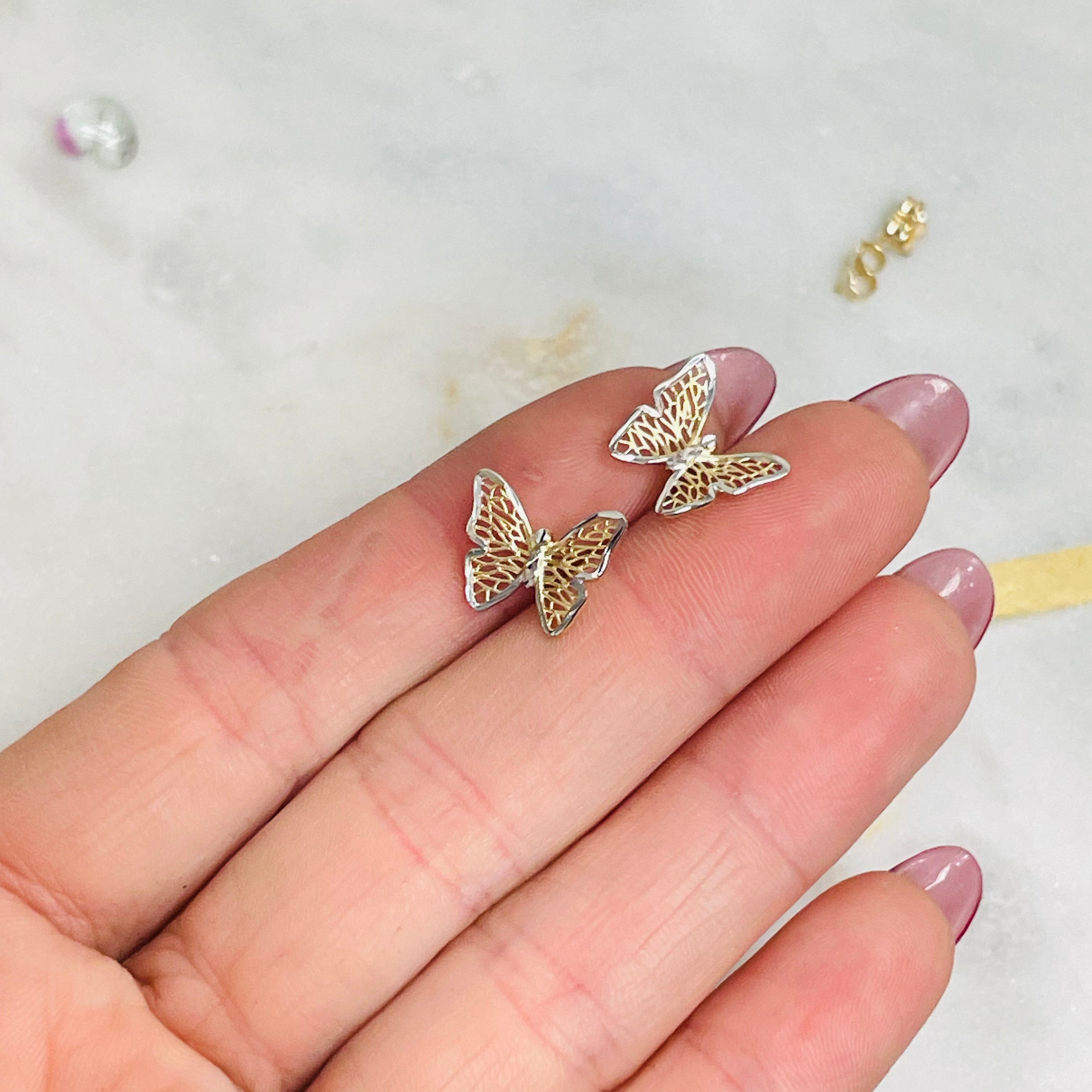 14K Yellow Gold Butterfly Earrings