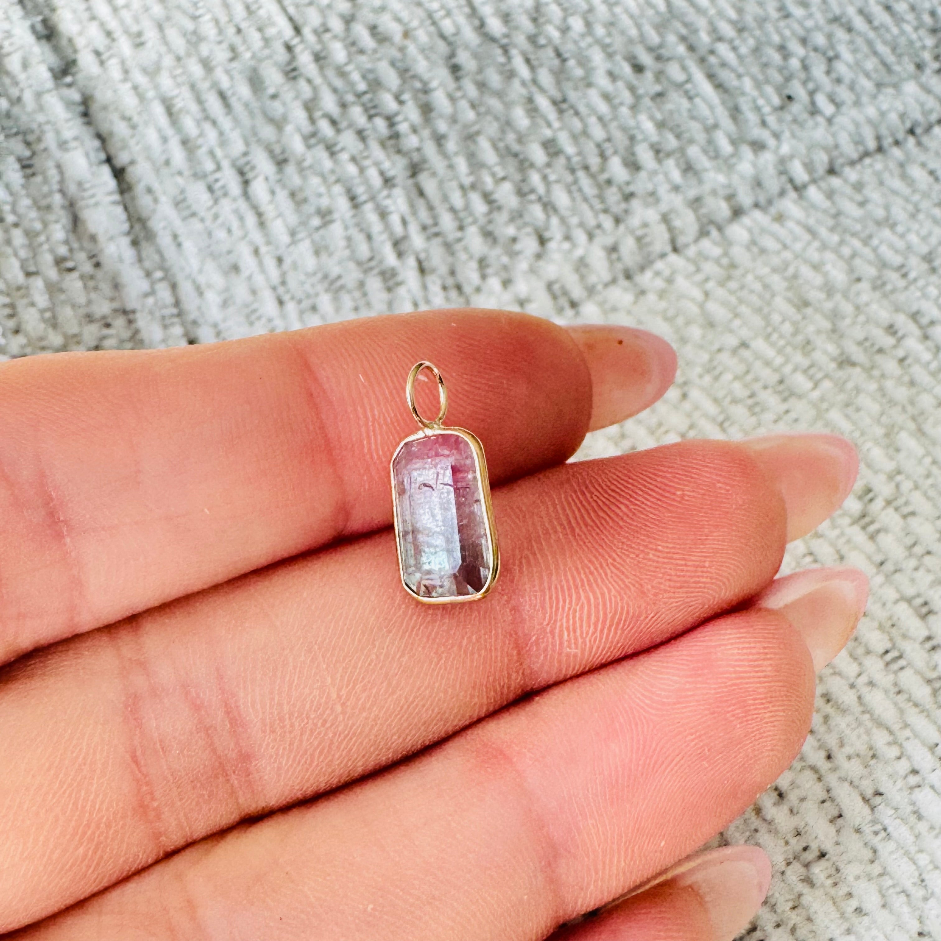 Bi Color Tourmaline 14K Yellow Gold Charm Pendant