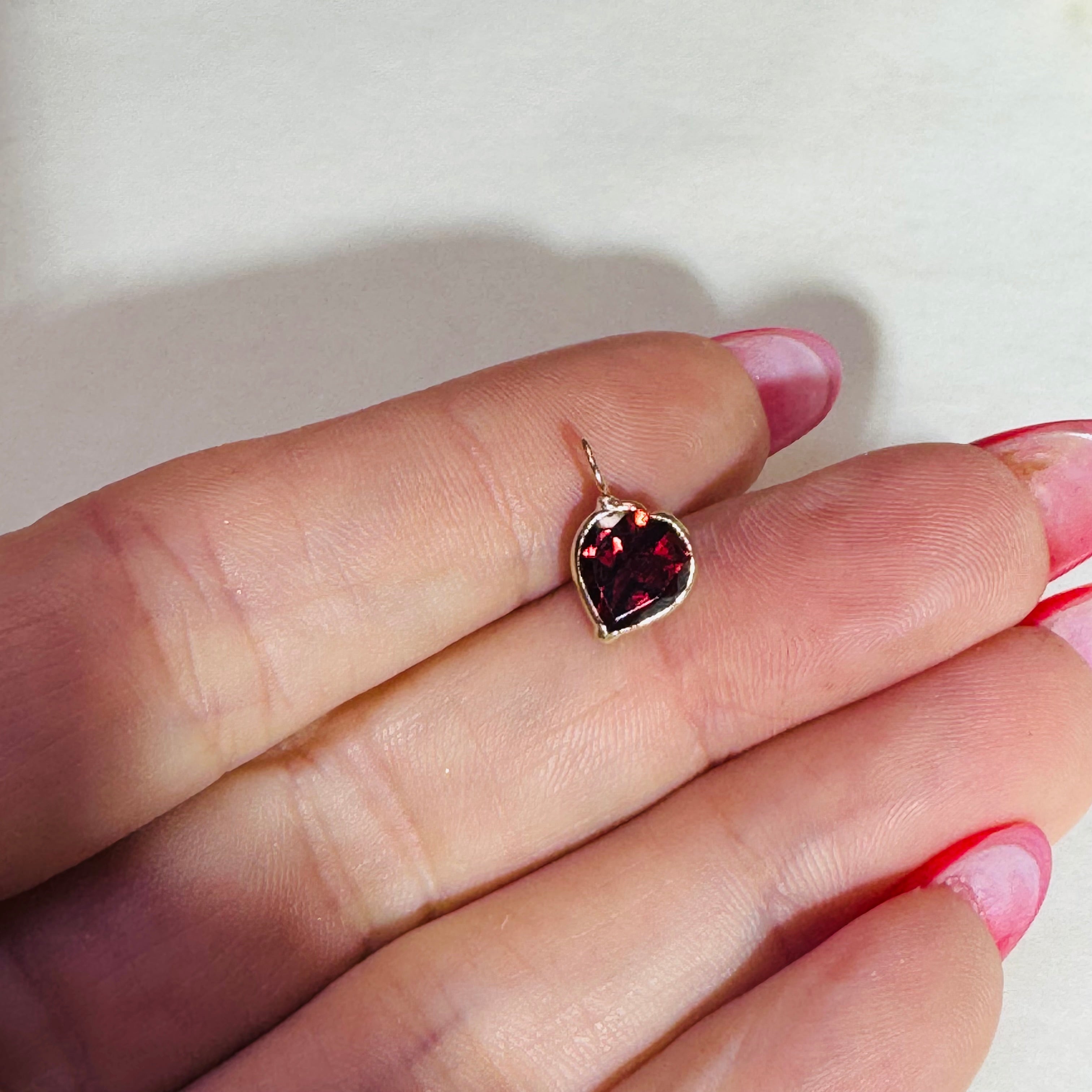 Natural Juicy Garnet Heart 14K Gem Charm Pendant
