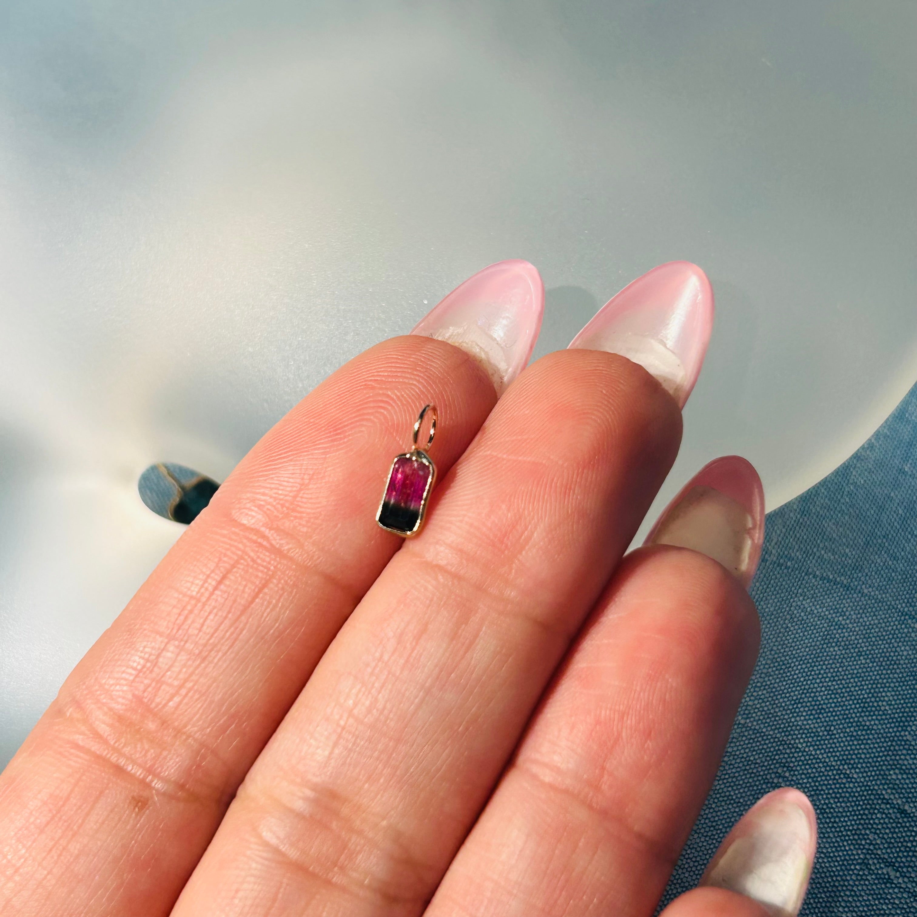 Bi Color Tourmaline 14K Yellow Gold Charm Pendant