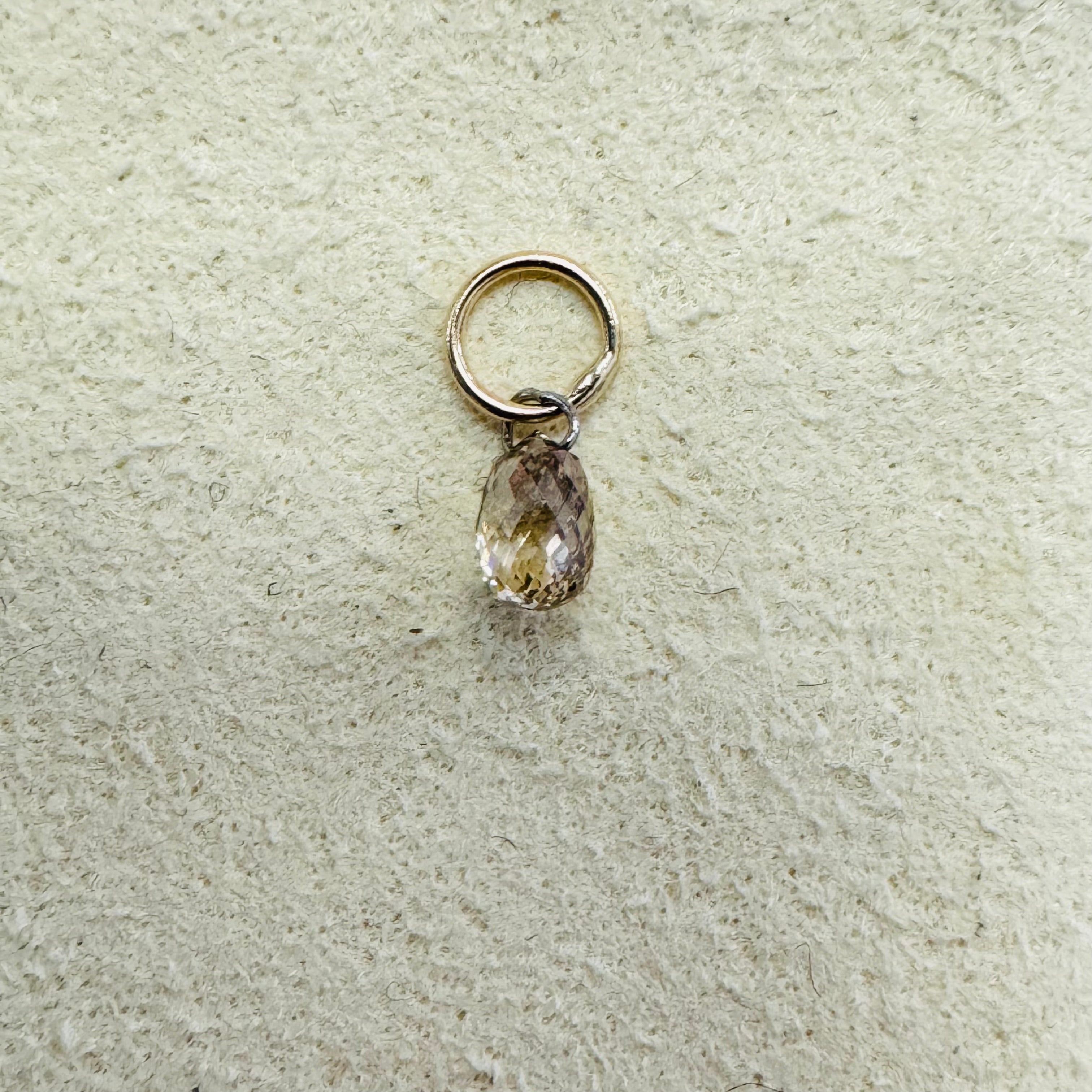 Natural Warm Champagne Briolette Diamond .25CT Charm or Pendant with Solid 14K Yellow Gold