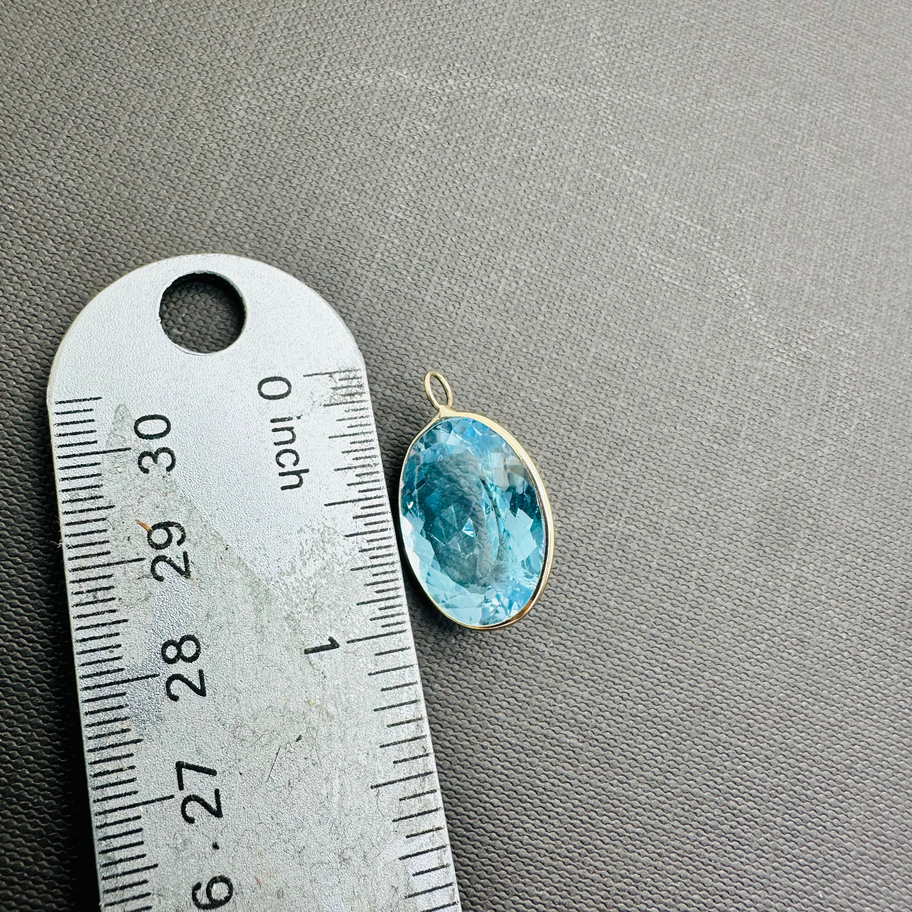 Blue Topaz 14K Yellow Gold Charm Pendant Oval Shape