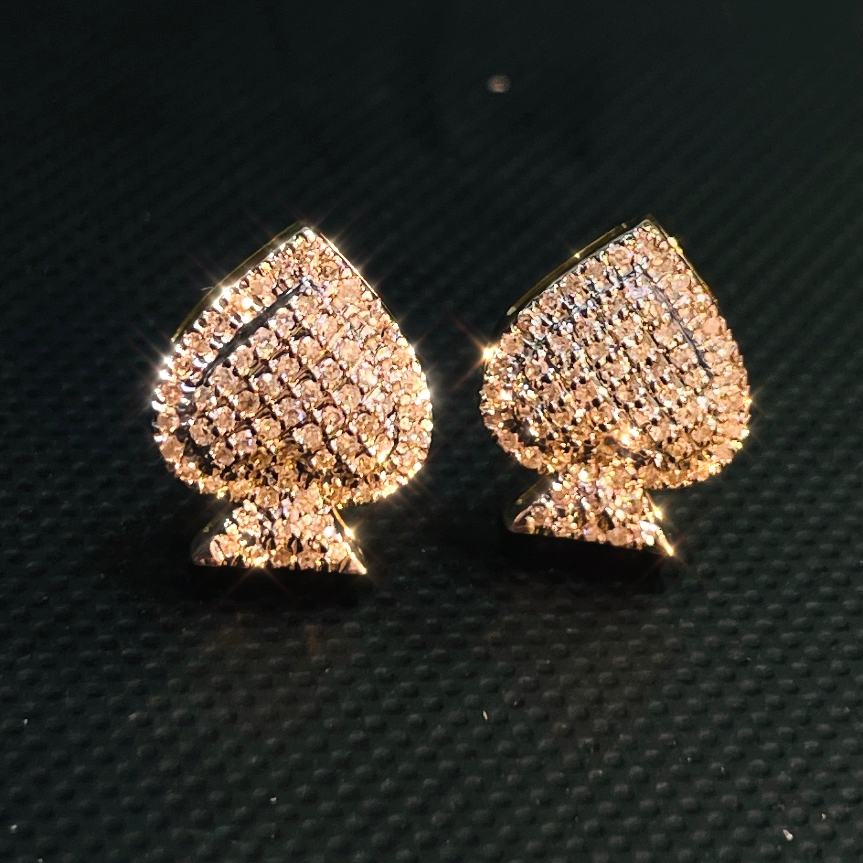 Natural Diamond Pave Spade Earrings in Solid 10K Gold