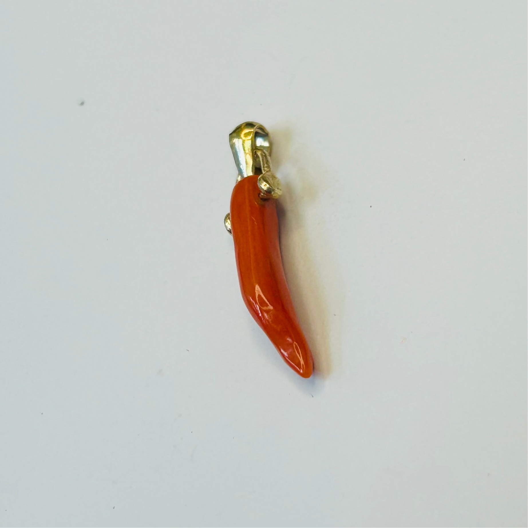 14k Yellow Gold Coral Italian Horn Pendant Charm