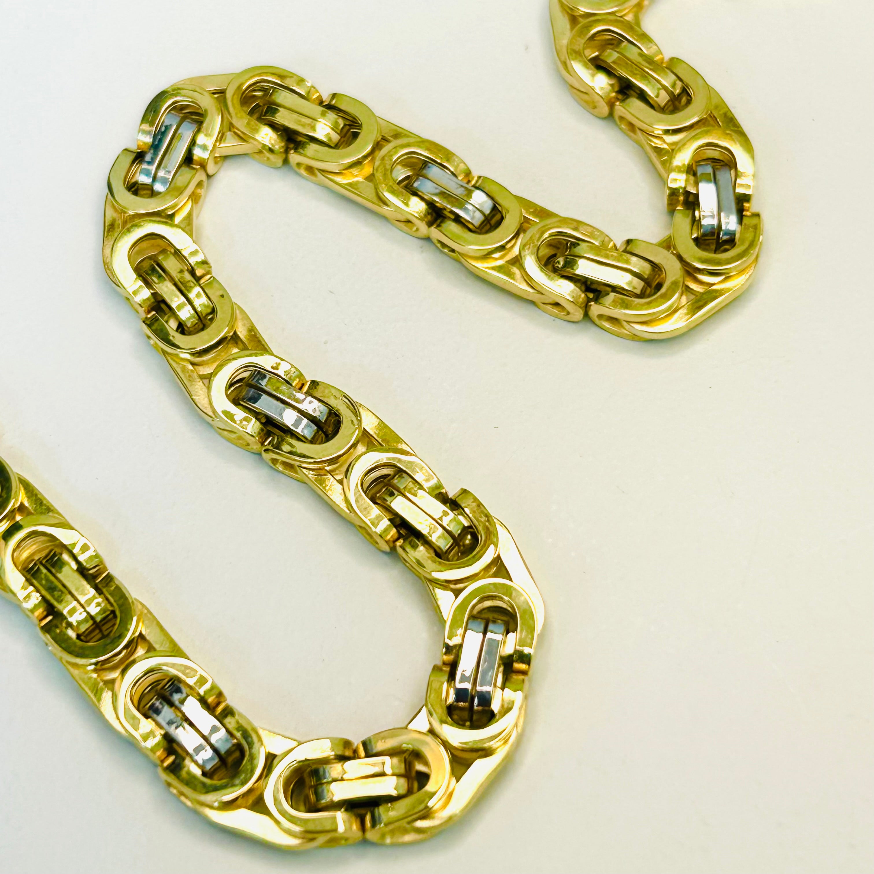 14K Yellow Gold & White Gold Byzantine Link Bracelet 6.5 8.5”