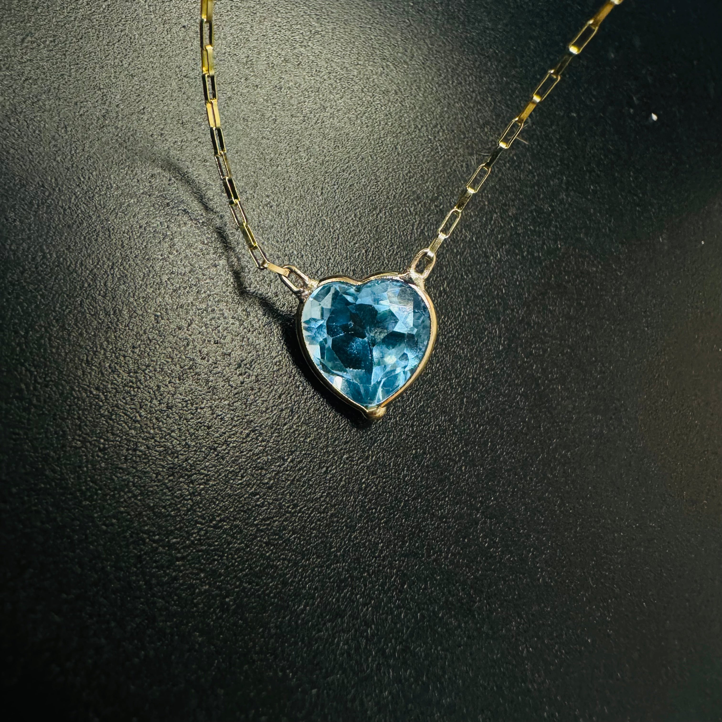 Natural Heart Blue Topaz 14K Yellow Gold Solitaire Necklace 16”- 18"