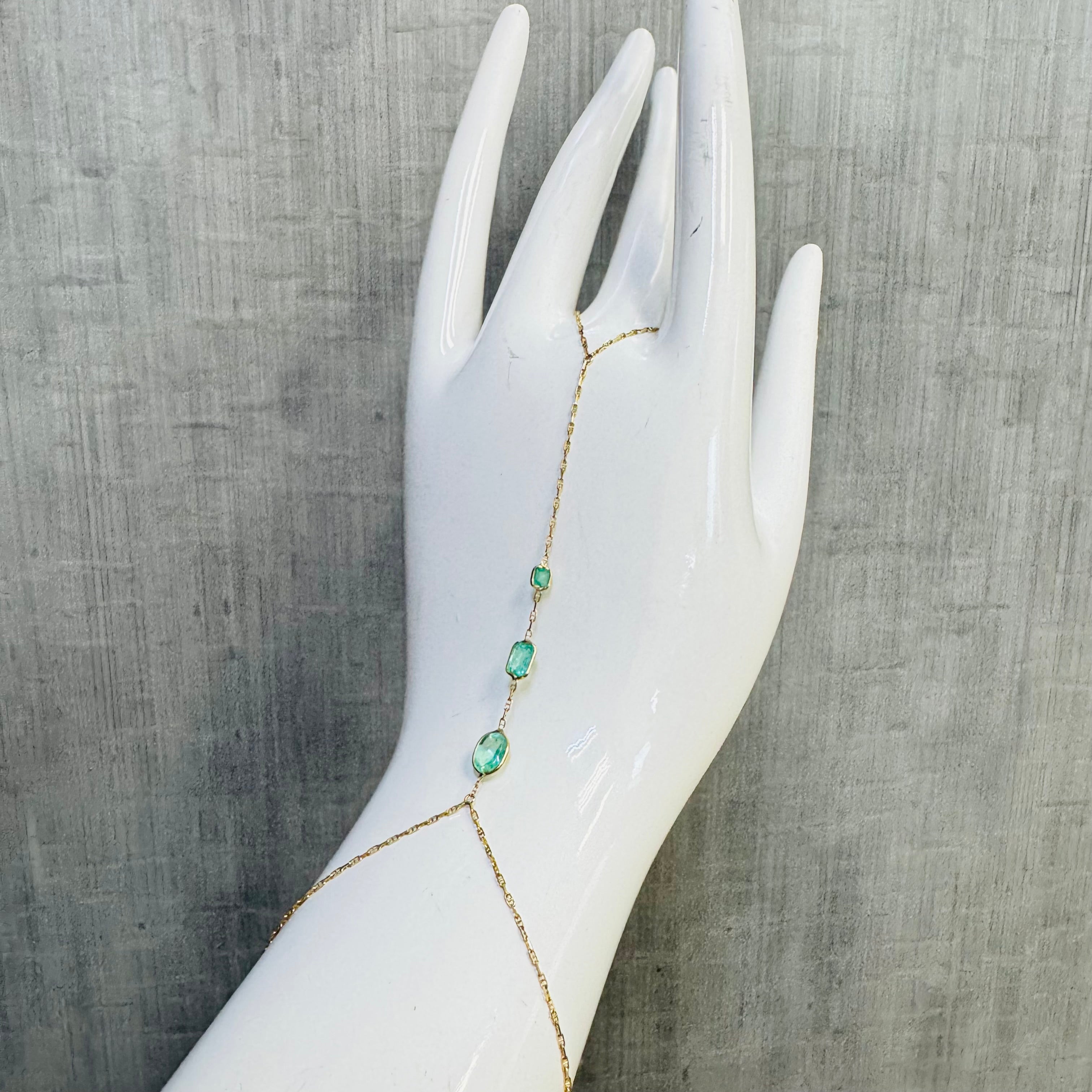14K Yellow Gold Multi Emerald Handchain