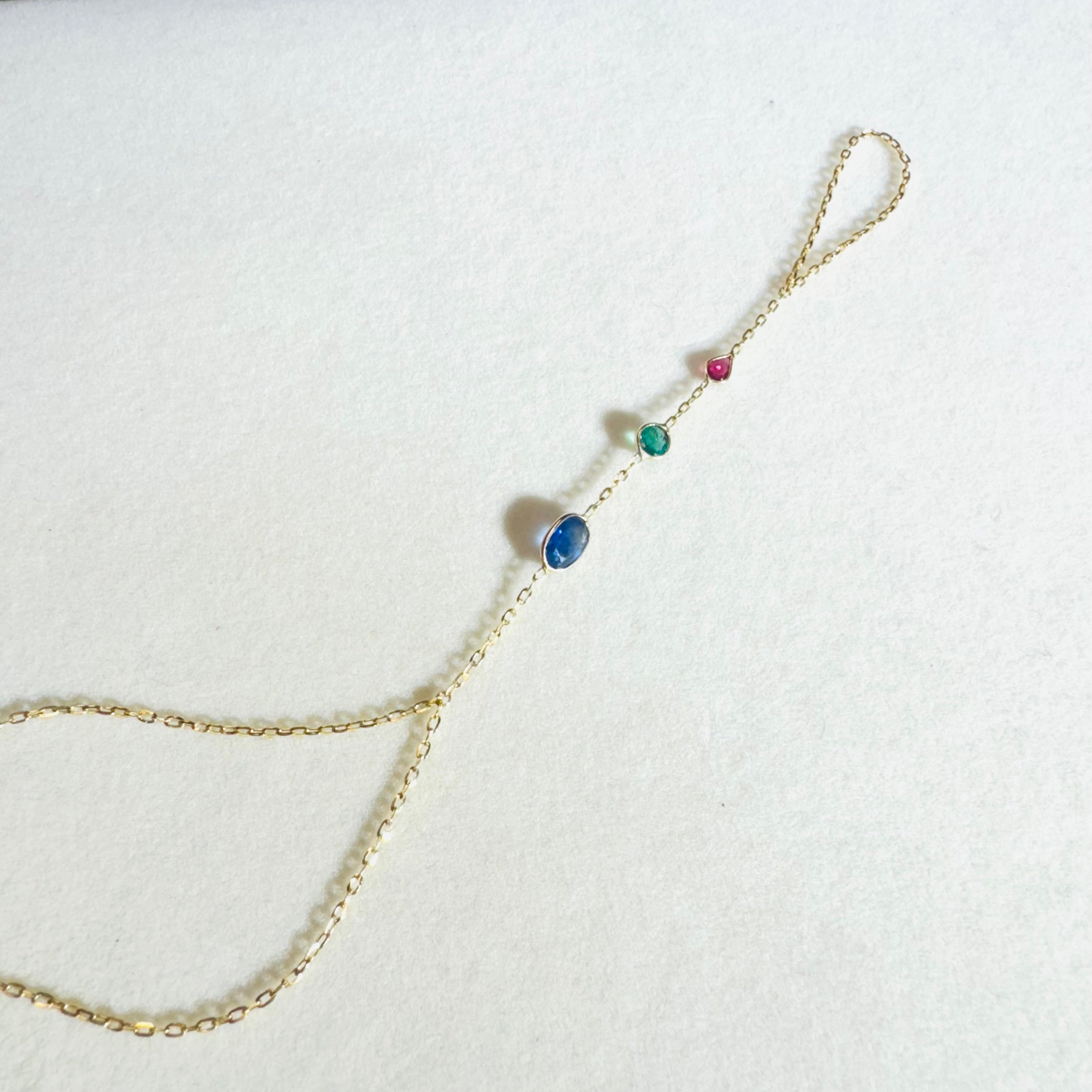 Emerald Ruby and Sapphire 14K Yellow Gold Handchain