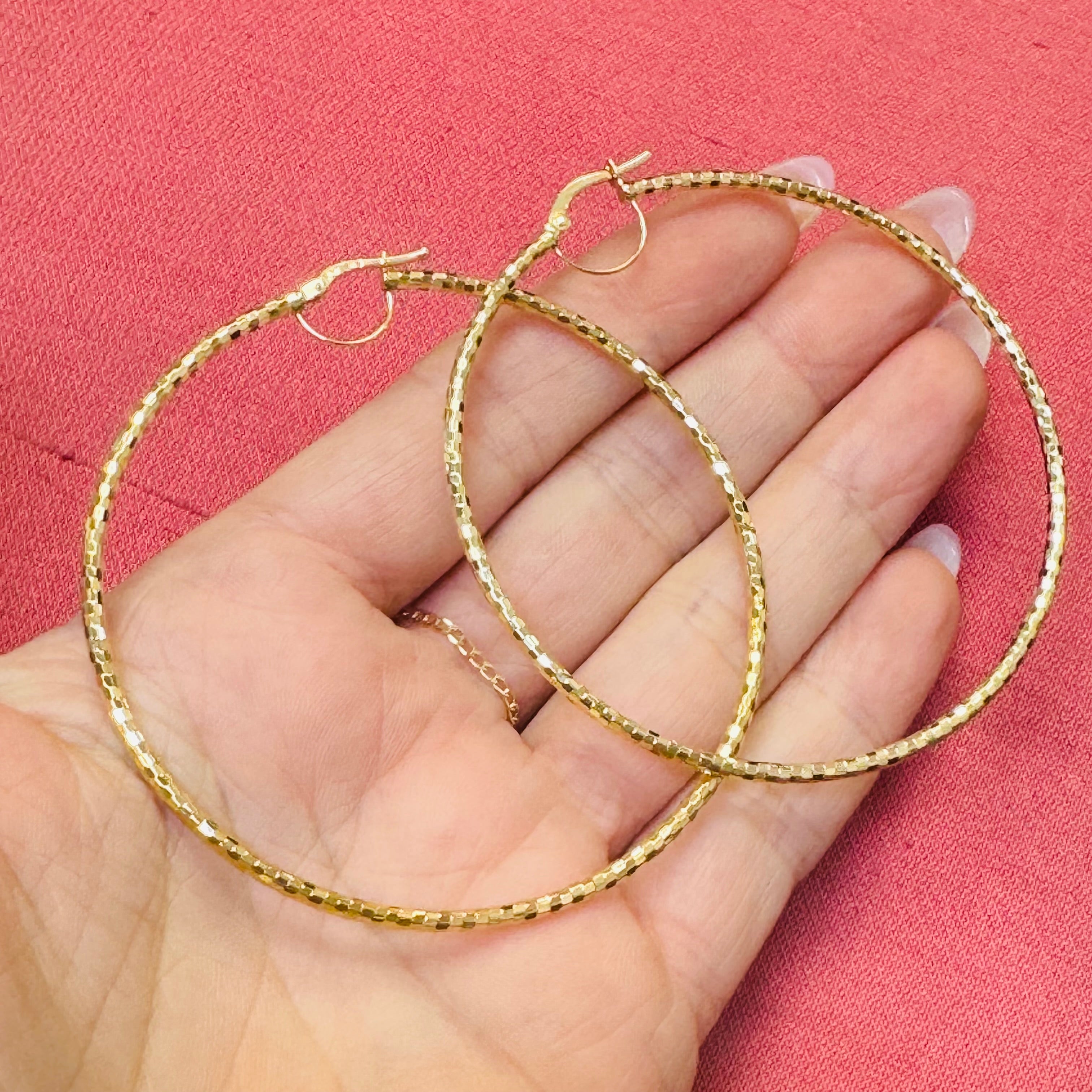 2.5” Shimmering 10K Yellow Gold Hoop Earrings