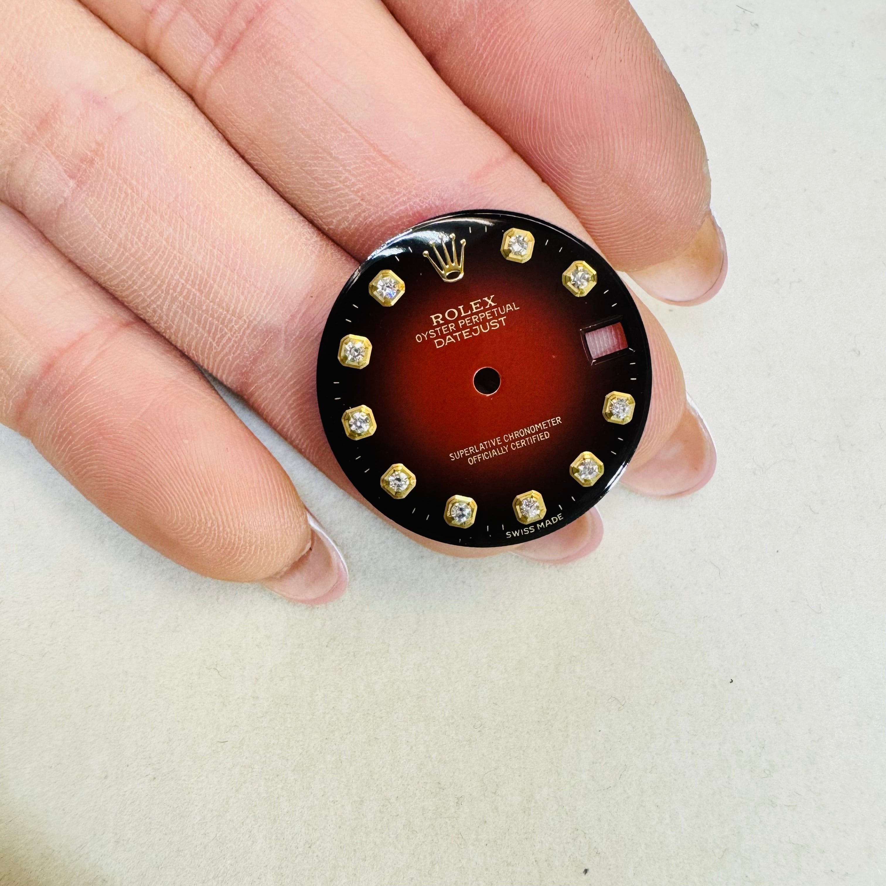 Red and Black Vignette Diamond Dial for 31mm Rolex DateJust Watch