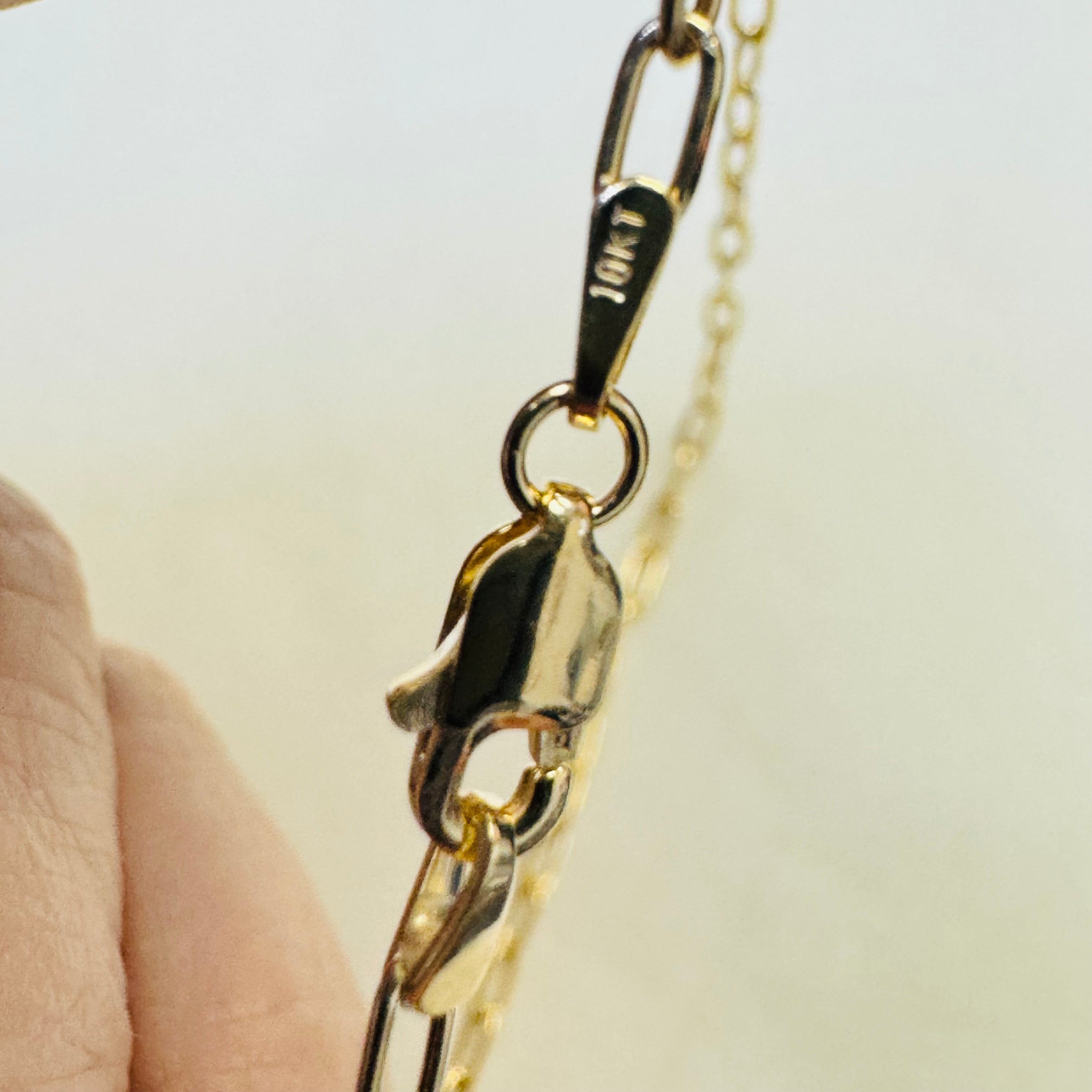 10K Yellow Gold Paperclip Link Chain Anklet 1mm 10”